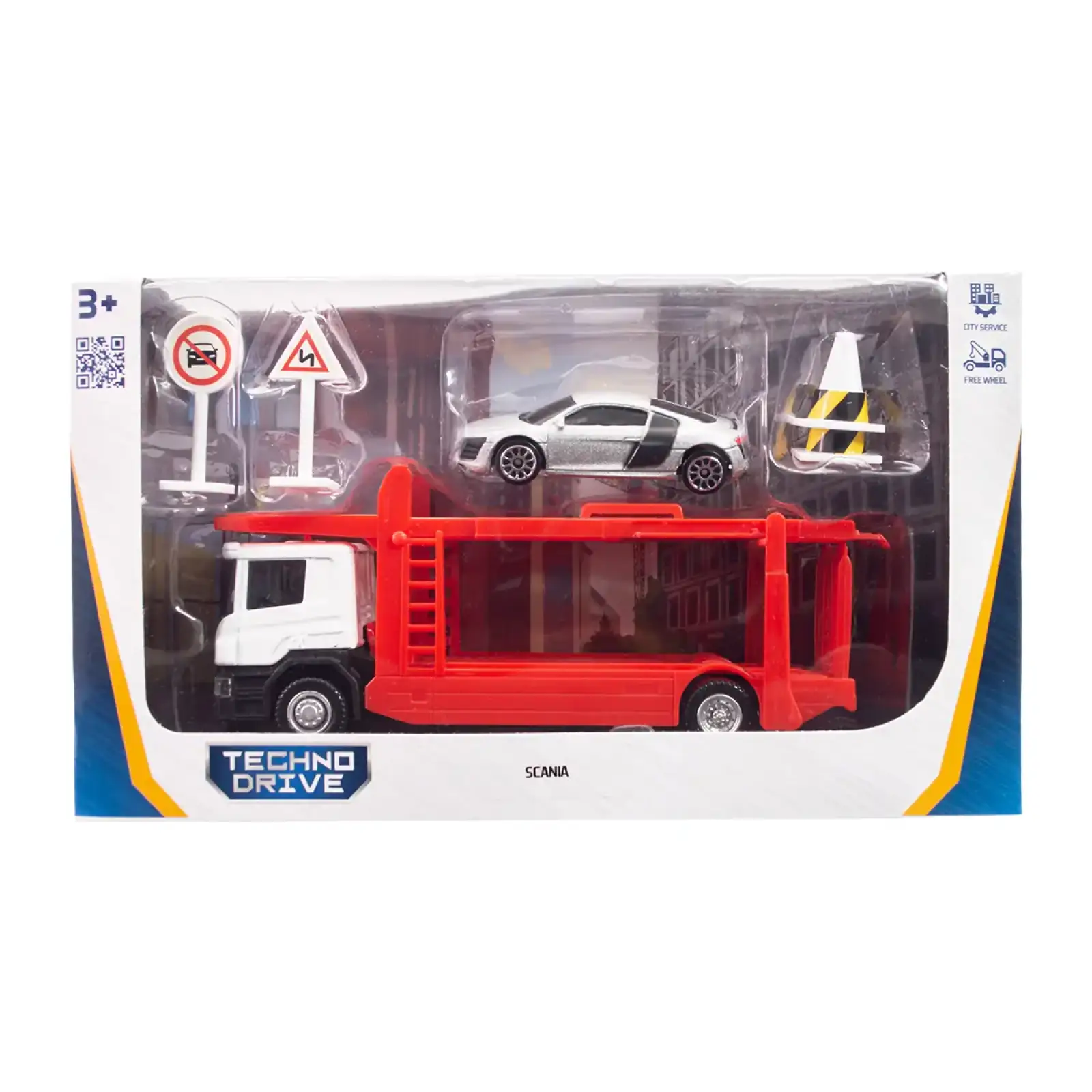 Ігровий набір – АВТОПЕРЕВІЗНИК SCANIA (автоперевізник, машина, аксес.) TechnoDrive (250430U)