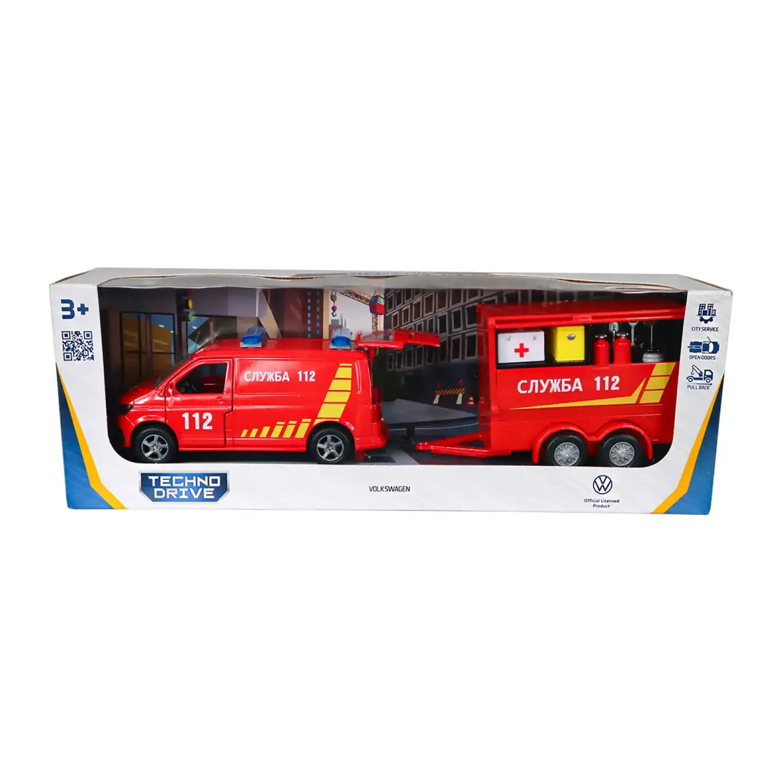 Игровой набор - VOLKSWAGEN СЛУЖБА 112 (с прицепом) TechnoDrive (520322.270)