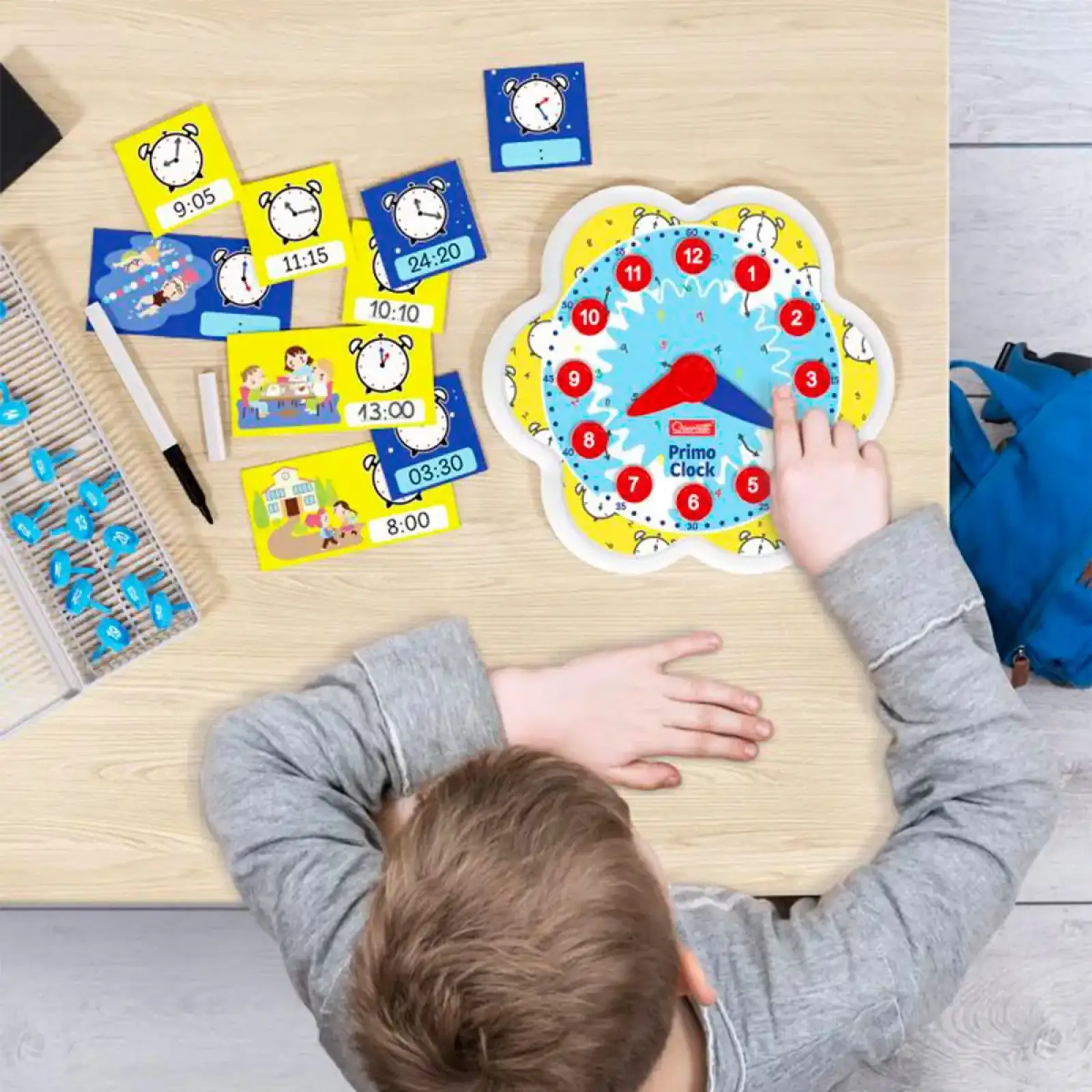 Обучающий игровой набор серии “Play Montessori” - ПЕРВЫЕ ЧАСЫ (стрелки, 24 фишки, карточки) Quercetti (0624-Q)