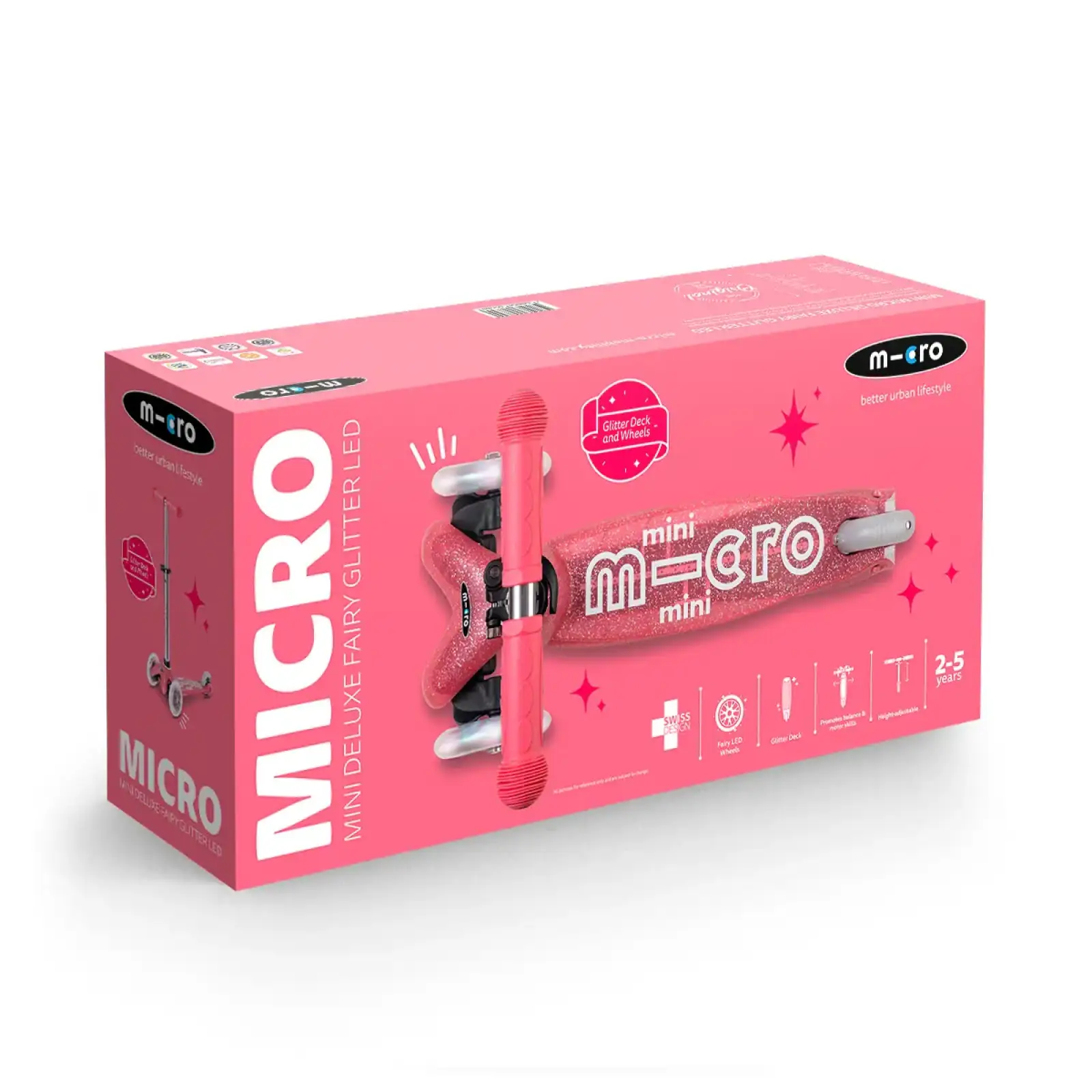 Самокат MICRO Mini Deluxe Fairy Glitter LED рожевий (MMD208) UA