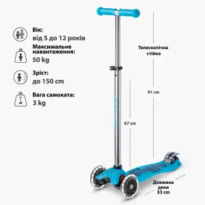 Самокат MICRO Maxi Deluxe Glow LED Синій (MMD366) UA
