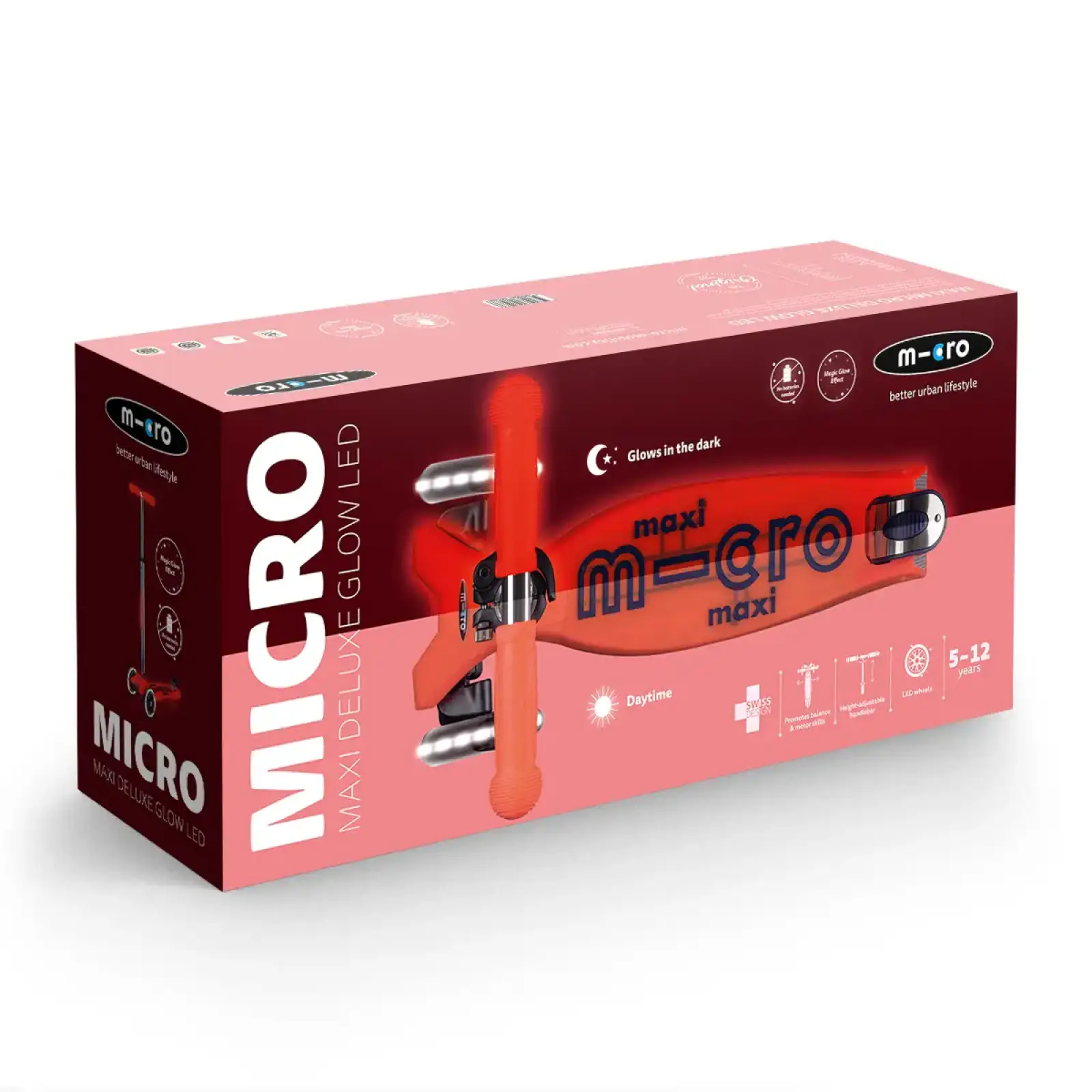 Самокат MICRO Maxi Deluxe Glow LED червоний (MMD368) UA