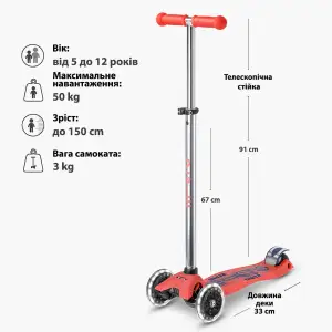 Самокат MICRO Maxi Deluxe Glow LED червоний (MMD368) UA