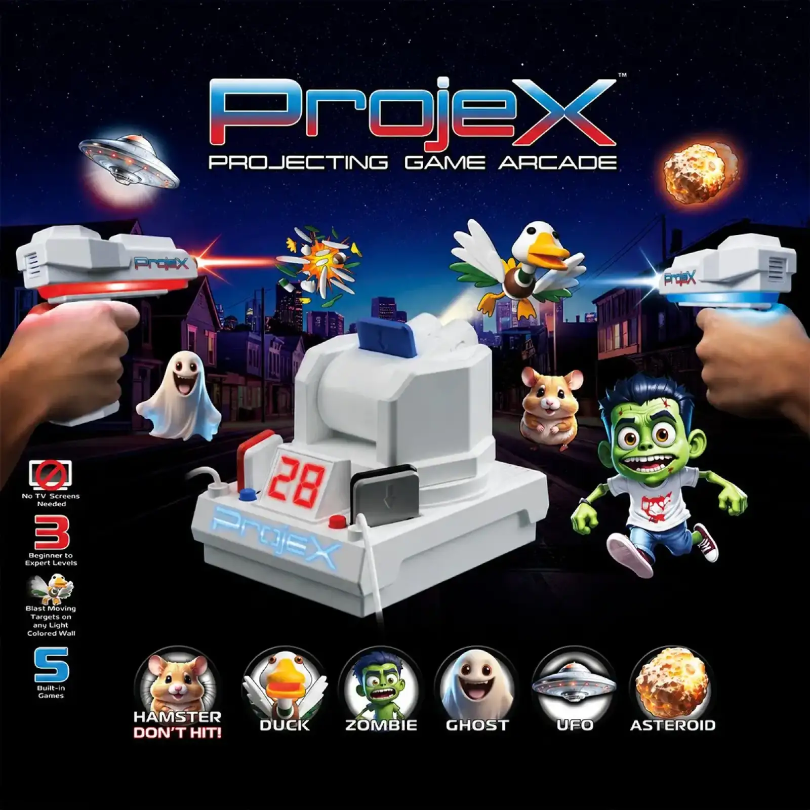 Игровой набор для лазерных боёв – ПРОЕКТОР PROJEX ANIMATED (2 игр. бластера, 5 слайд-целей) Laser X (52613)