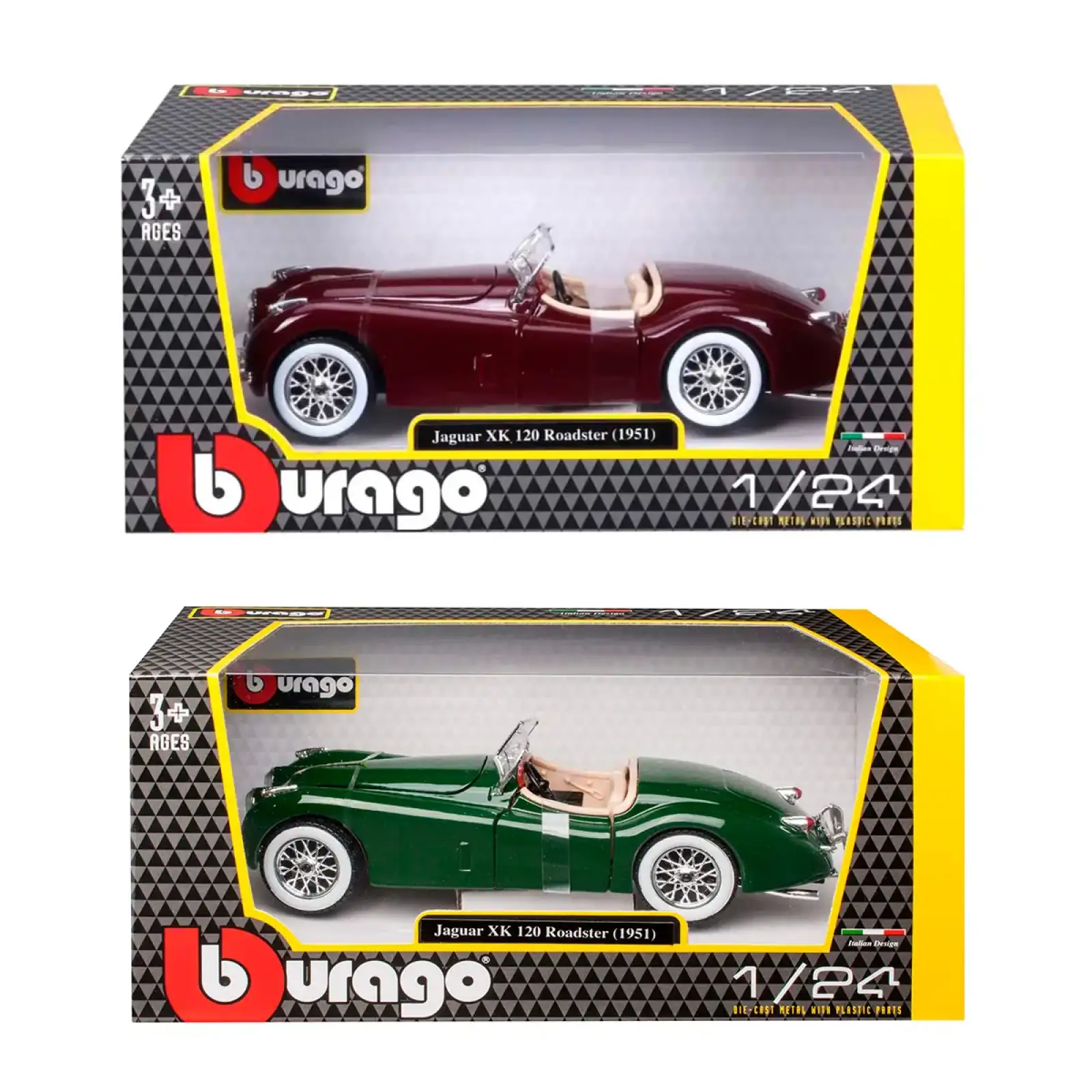 Автомодель JAGUAR XK 120 (1951) (ассорти вишневый, серебристый, темно-зеленый, 1:24) Bburago (18-22018)