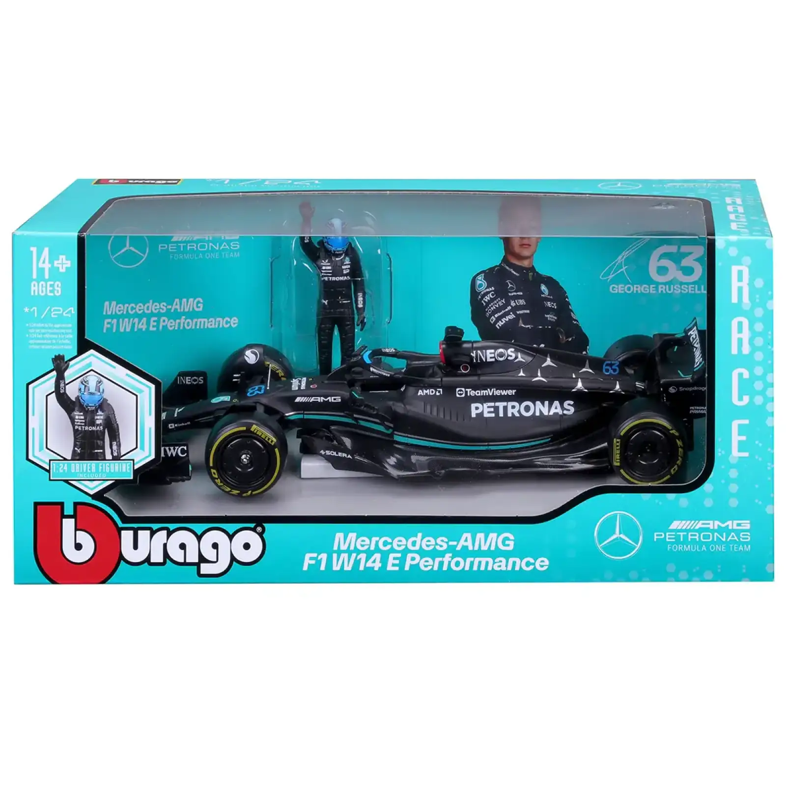 Автомодель з фігуркою - MERCEDES-AMG F1 W14 E PERFORMANCE (1:24) Bburago (18-28037)