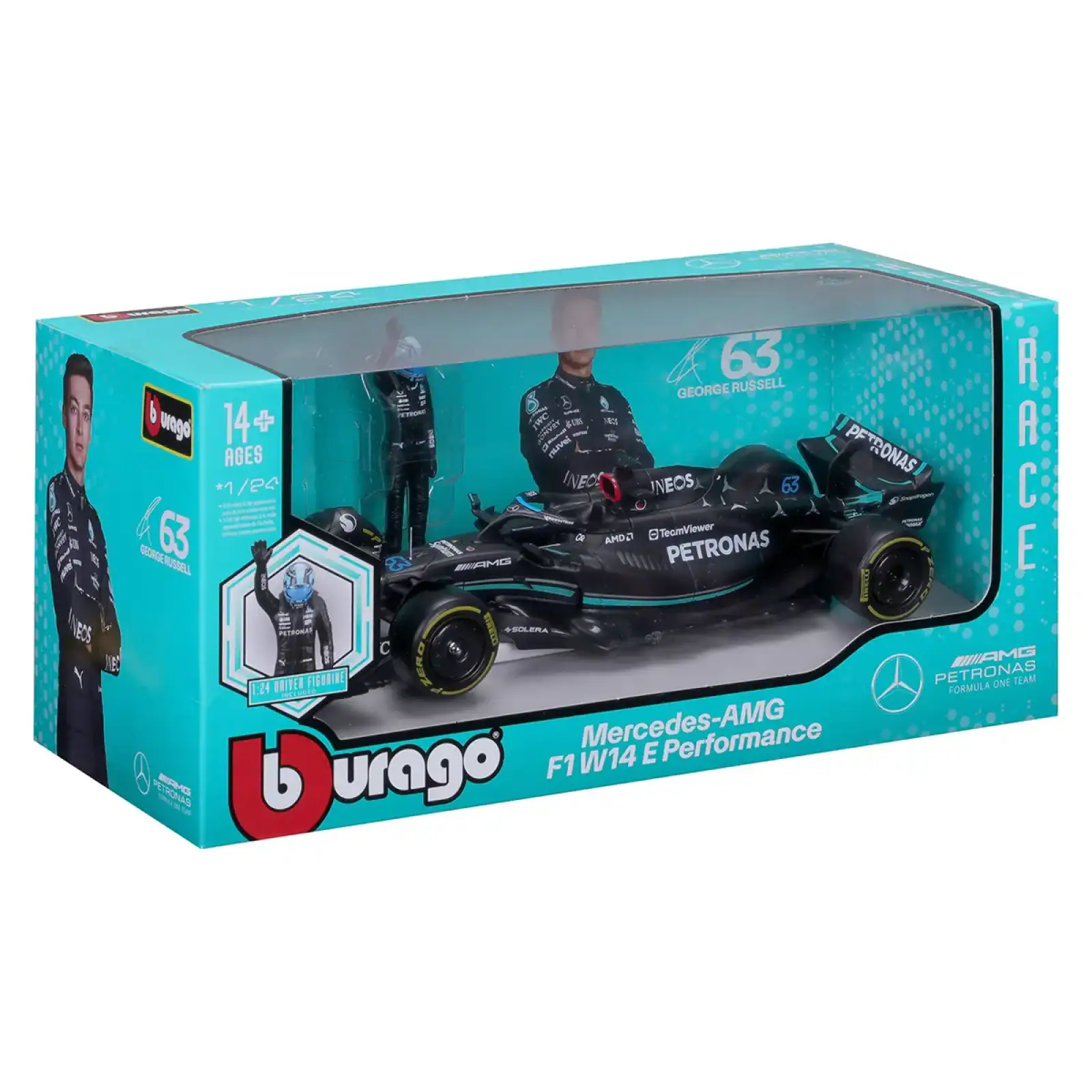 Автомодель з фігуркою - MERCEDES-AMG F1 W14 E PERFORMANCE (1:24) Bburago (18-28037)