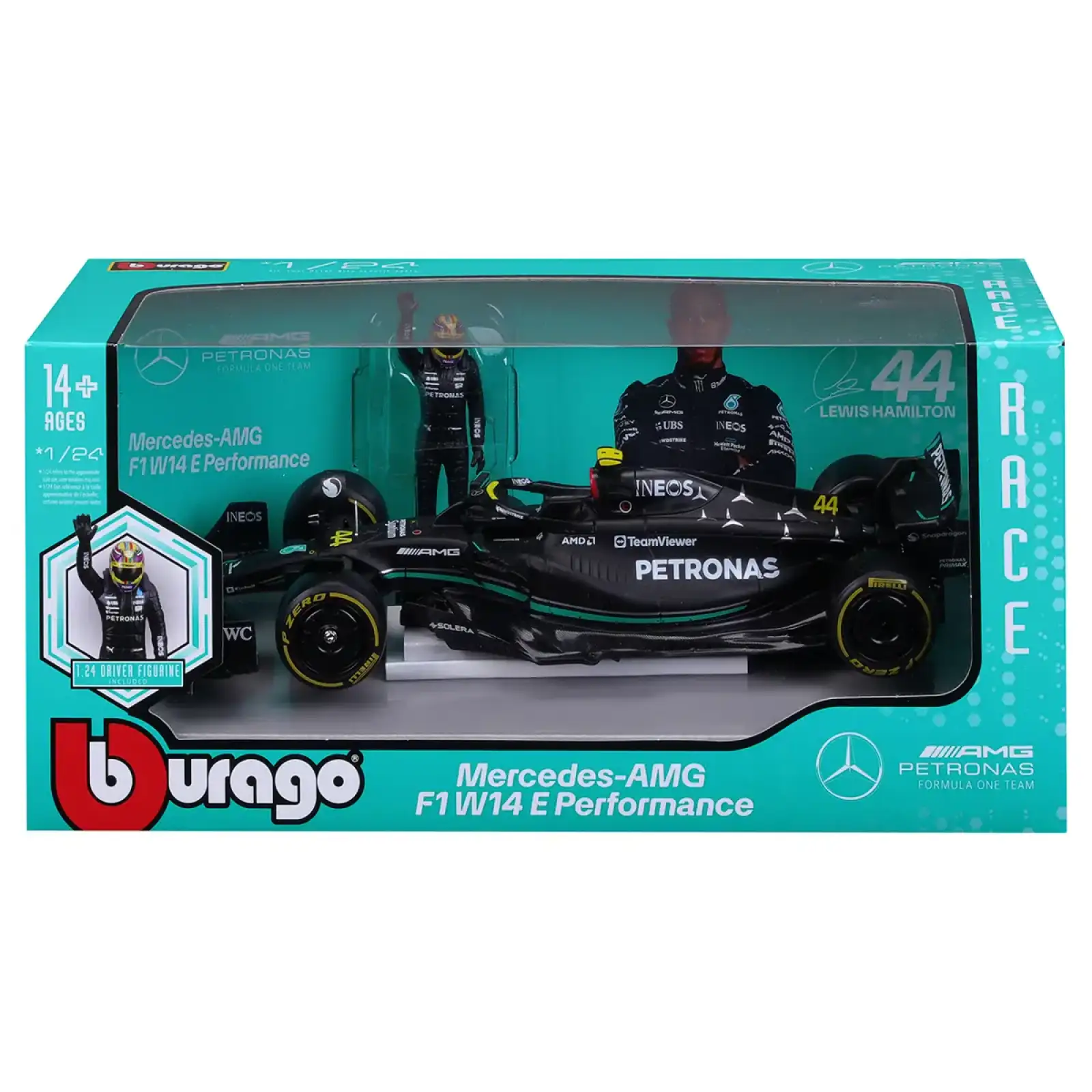 Автомодель з фігуркою - MERCEDES-AMG F1 W14 E PERFORMANCE (1:24) Bburago (18-28037)