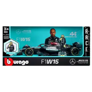 Автомодель з фігуркою – MERCEDES-AMG PETRONAS F1 W15 (2024) (1:24) Bburago (18-28069 (#44))