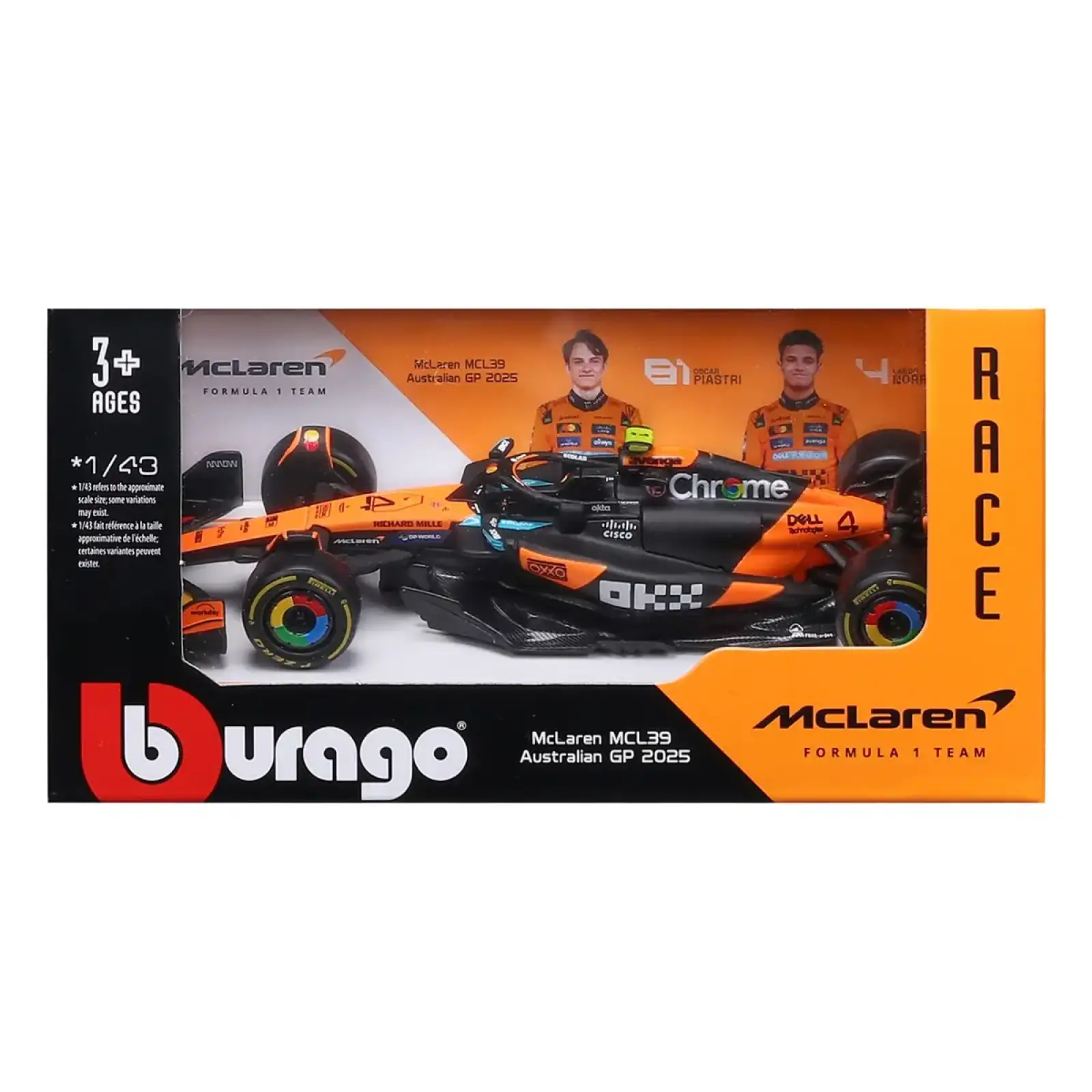 Автомодель - MCLAREN F1 MCL39 (2025) (1:43) Bburago (18-38248)