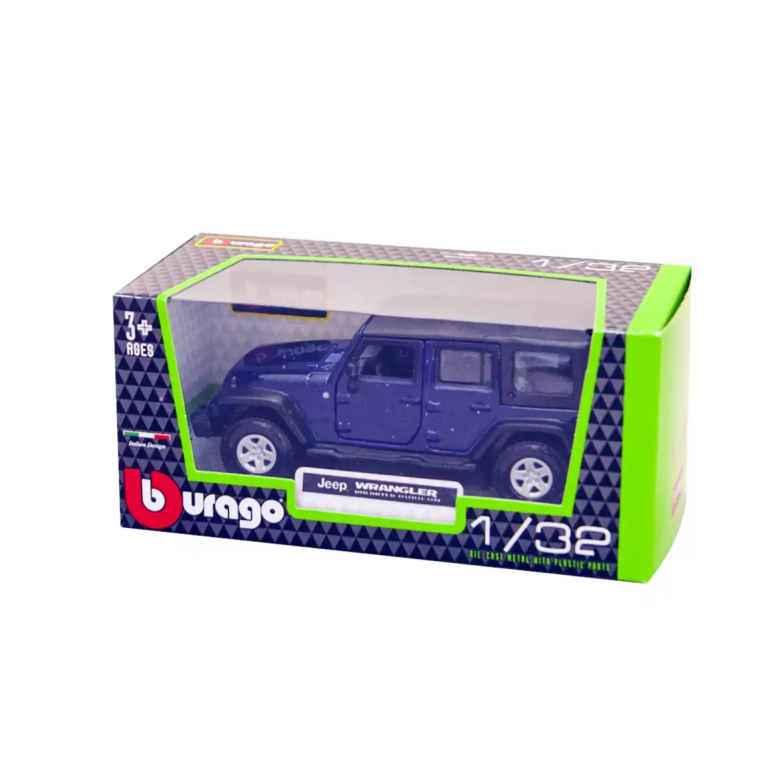 Автомодель - JEEP WRANGLER UNLIMITED RUBICON (ассорти зеленый металлик, тёмно-синий, 1:32) Bburago (18-43012)
