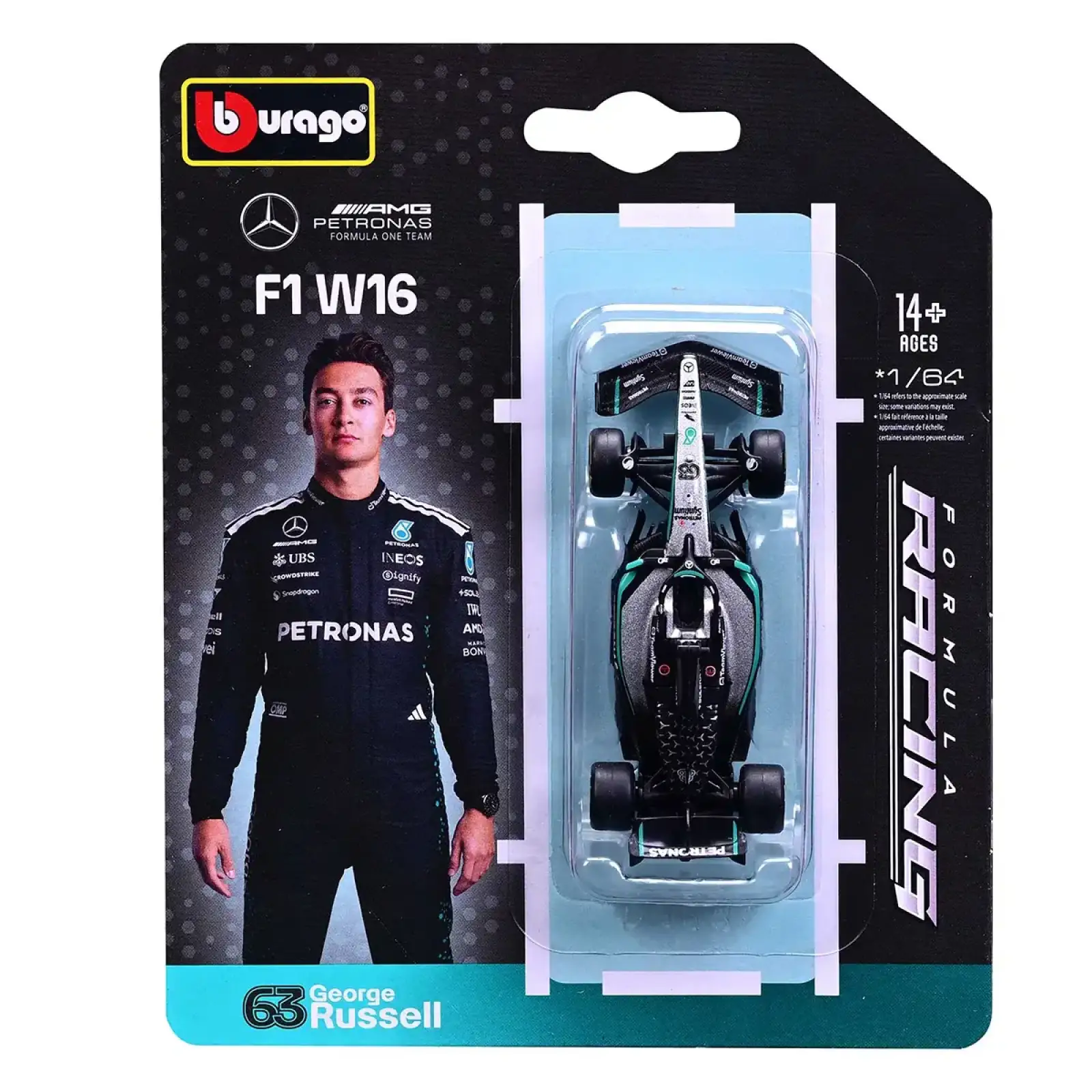 Автомодель - MERCEDES-AMG F1 W16 (2025) (1:64) Bburago (18-58002)
