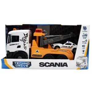 Игровой набор серии "Mid Truck" – ЭВАКУАТОР SCANIA С МАШИНОЙ ПОЛИЦИИ (свет, звук) TechnoDrive (3004KS)