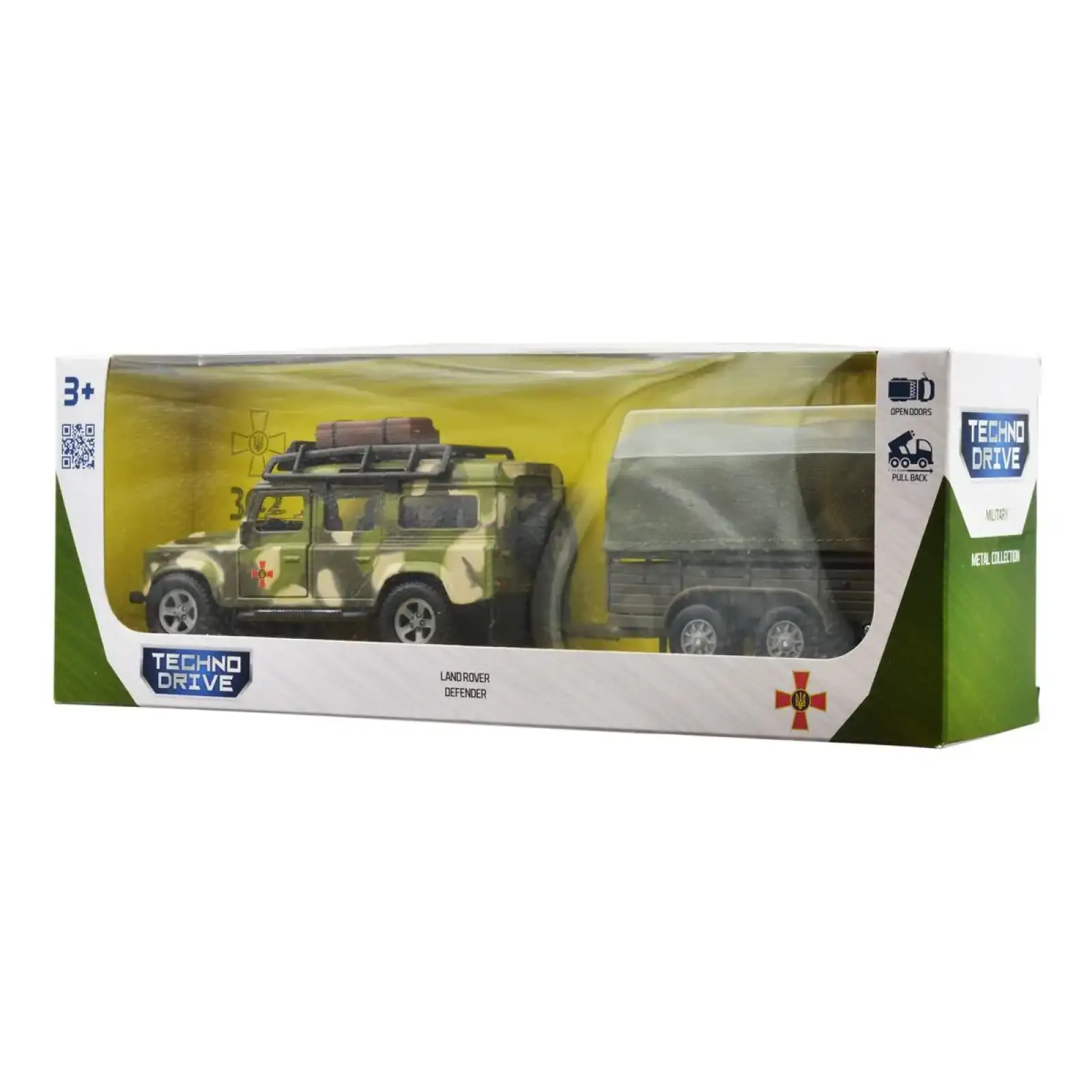 Ігровий набір – LAND ROVER DEFENDER MІЛІТАРІ (з причепом) TechnoDrive (520027.270)