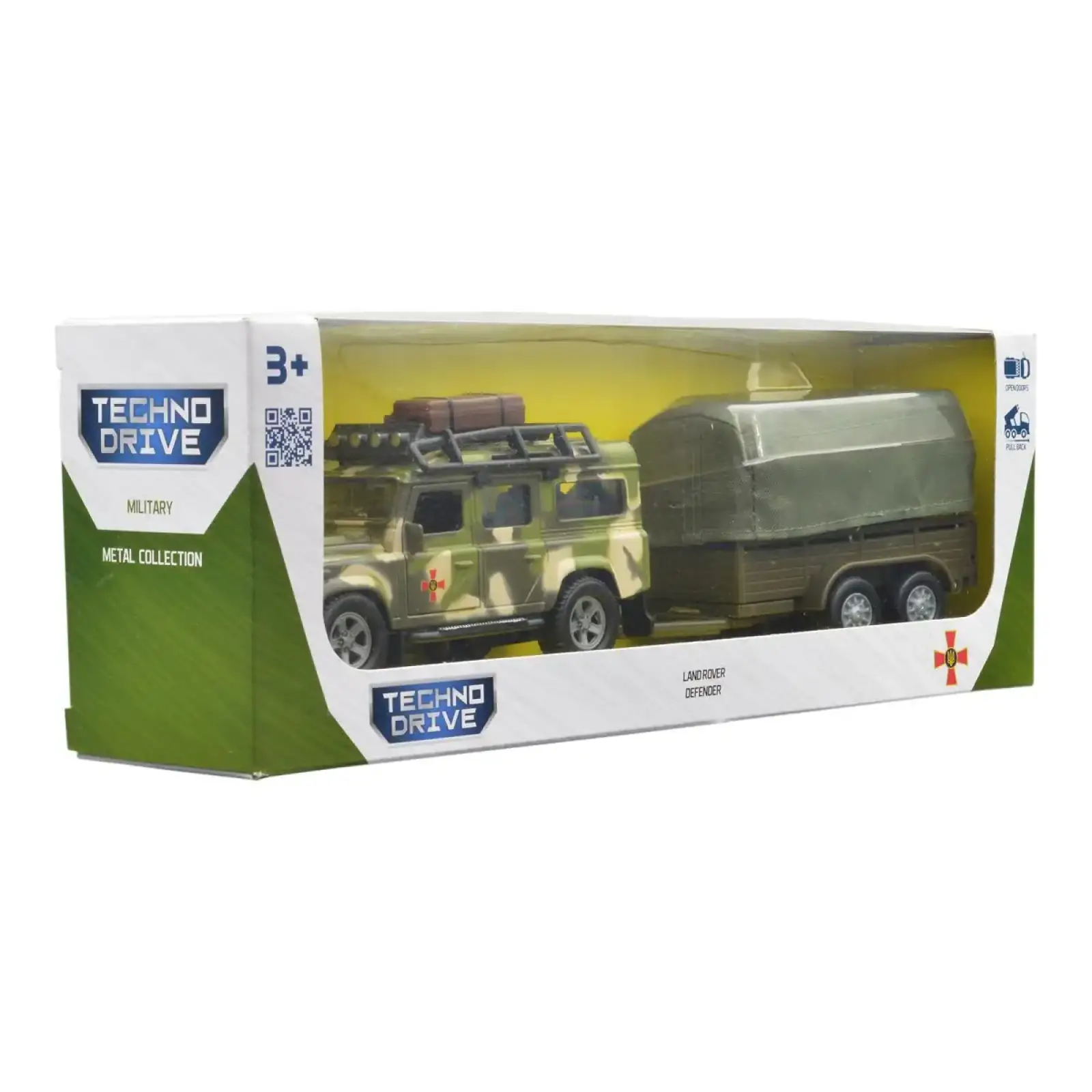 Ігровий набір – LAND ROVER DEFENDER MІЛІТАРІ (з причепом) TechnoDrive (520027.270)