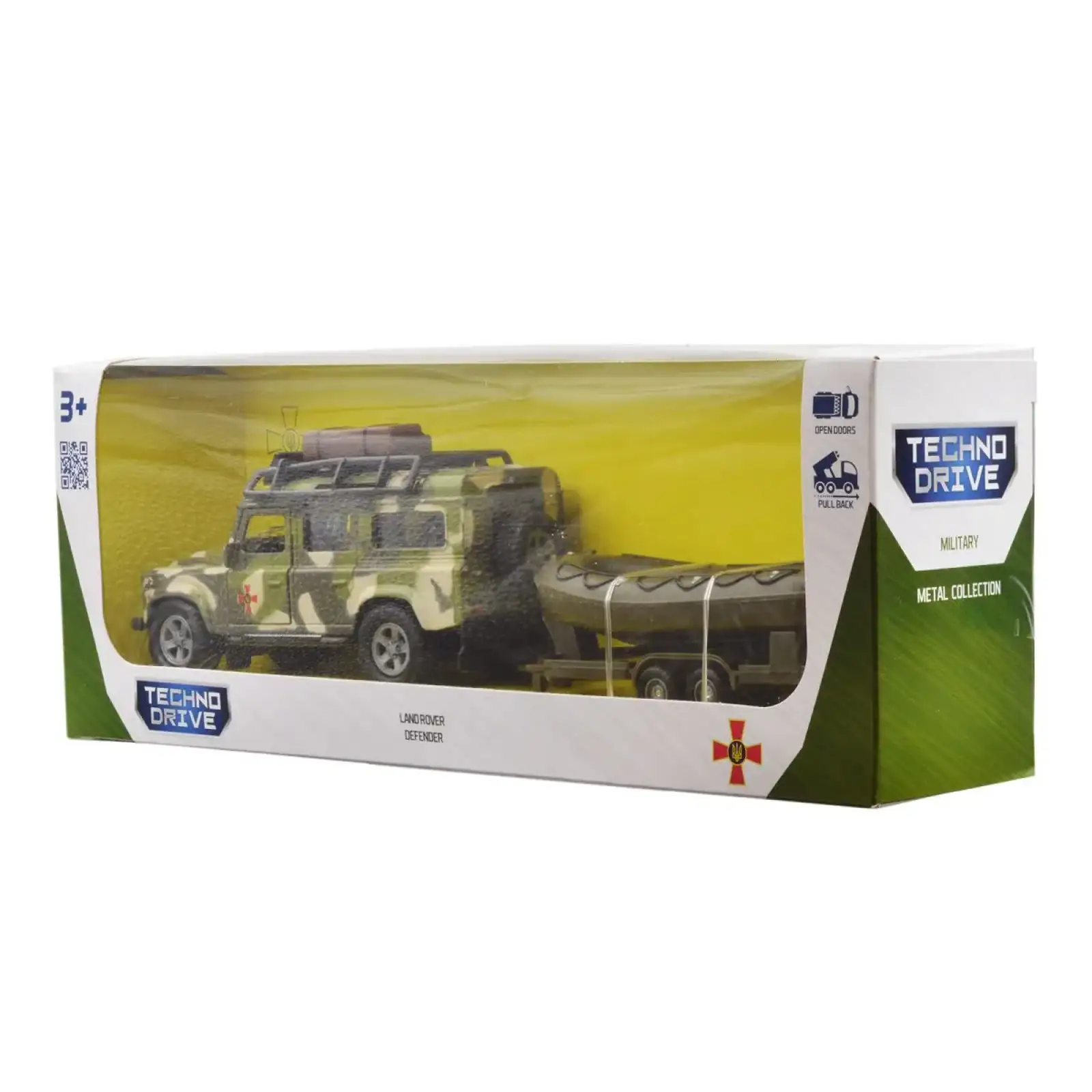 Игровой набор – LAND ROVER DEFENDER MИЛИТАРИ (с лодкой) TechnoDrive (520191.270)
