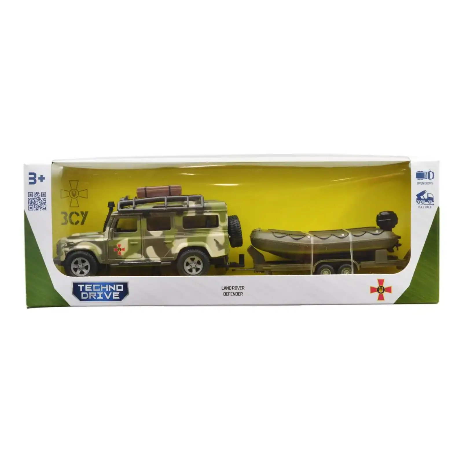 Игровой набор – LAND ROVER DEFENDER MИЛИТАРИ (с лодкой) TechnoDrive (520191.270)