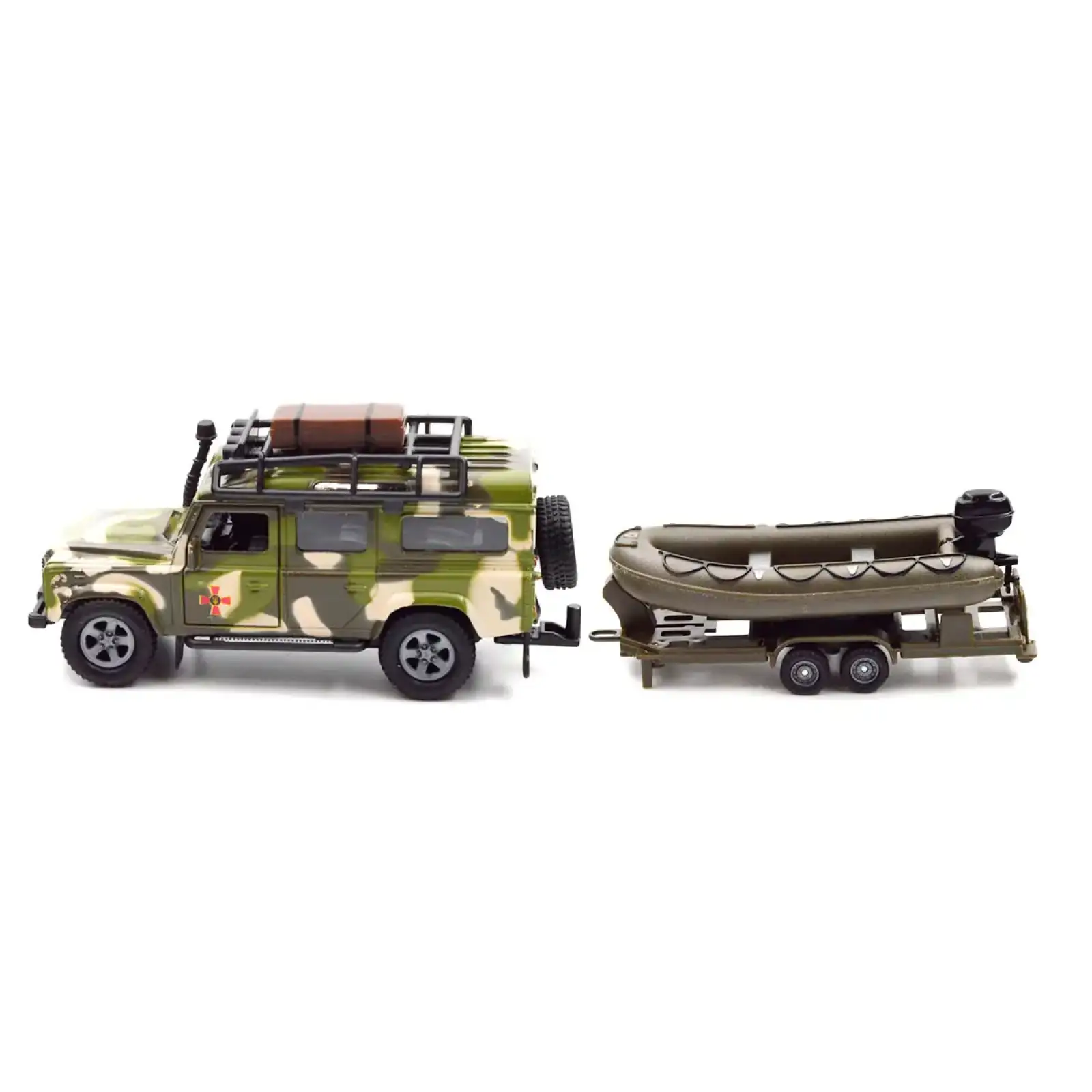 Игровой набор – LAND ROVER DEFENDER MИЛИТАРИ (с лодкой) TechnoDrive (520191.270)