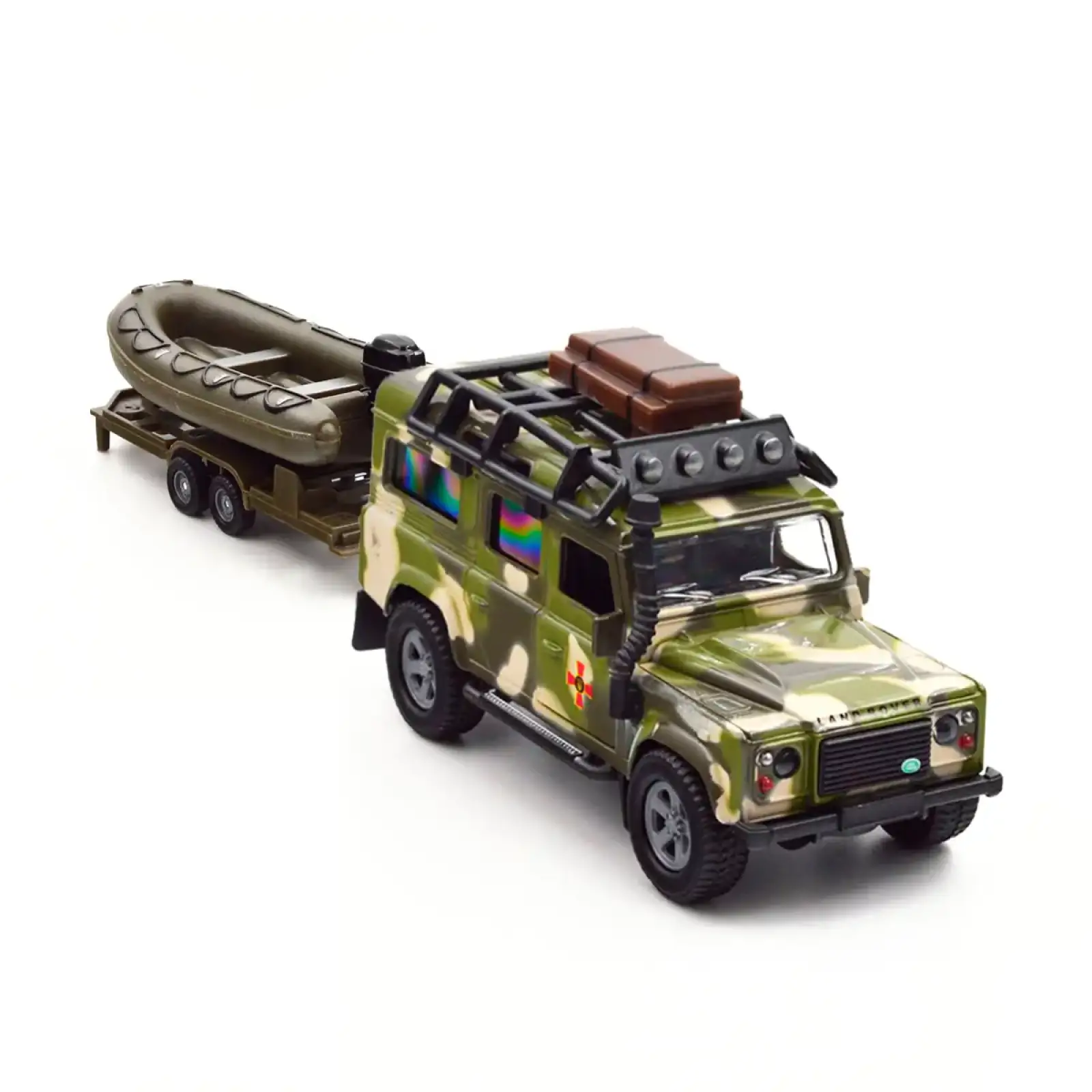 Игровой набор – LAND ROVER DEFENDER MИЛИТАРИ (с лодкой) TechnoDrive (520191.270)