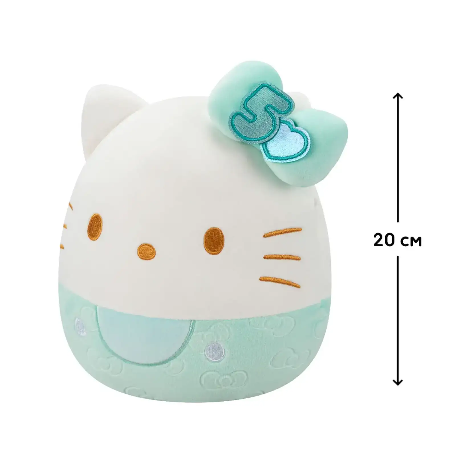 М'яка іграшка SQUISHMALLOWS – ХЕЛОУ КІТТІ У СМАРАГДОВОМУ (20 cm) (SQSN00498)