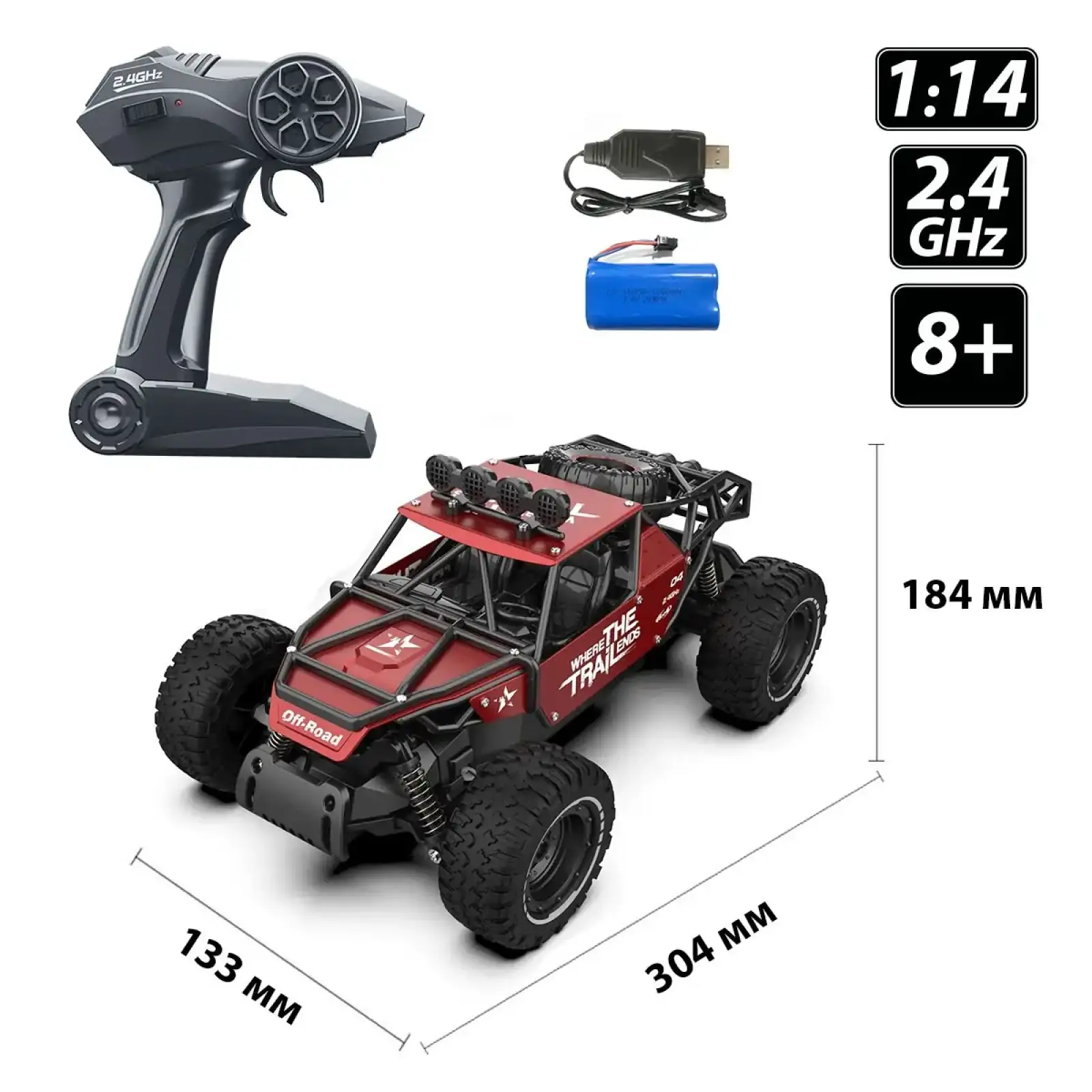 Автомобіль OFF-ROAD CRAWLER з р/к - RACE (матовий червоний, метал. корпус, акум.6V, 1:14) Sulong Toys (SL-309RHMR)
