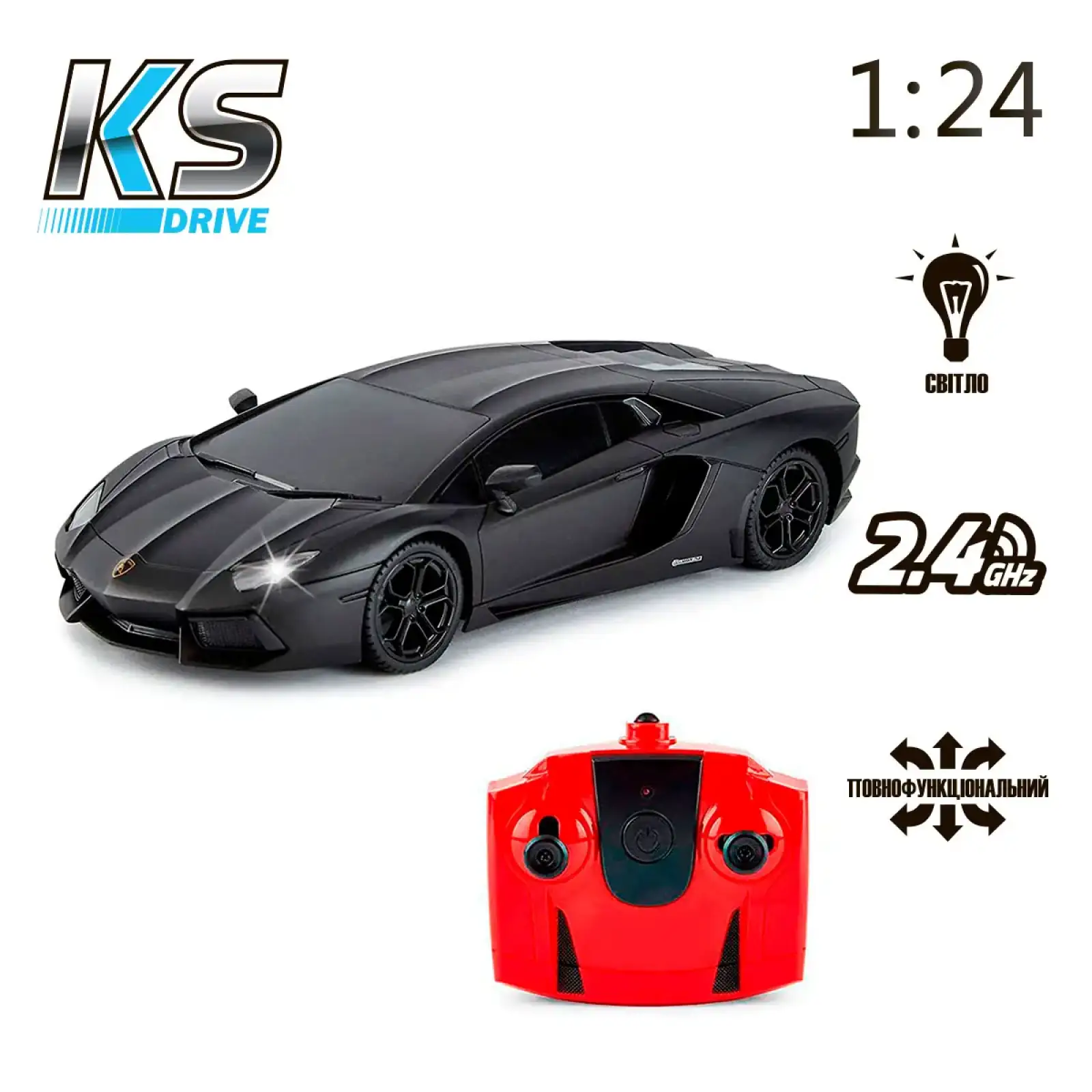 Автомобіль KS DRIVE на р/к - LAMBORGHINI AVENTADOR LP 700-4 (1:24, 2.4Ghz, чорний) (124GLBB)
