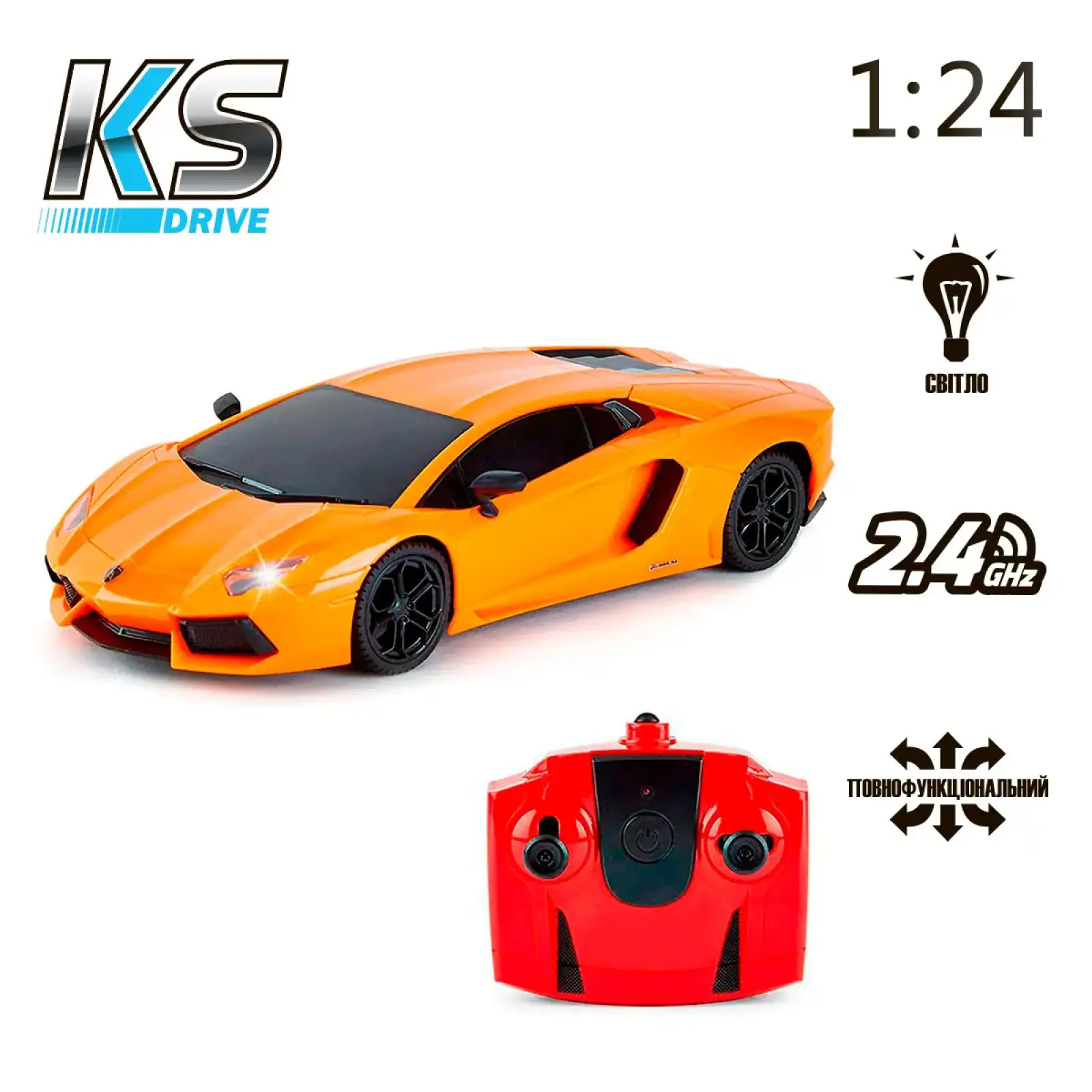 Автомобіль KS DRIVE на р/к - LAMBORGHINI AVENTADOR LP 700-4 (1:24, 2.4Ghz, оранжевий) (124GLBO)