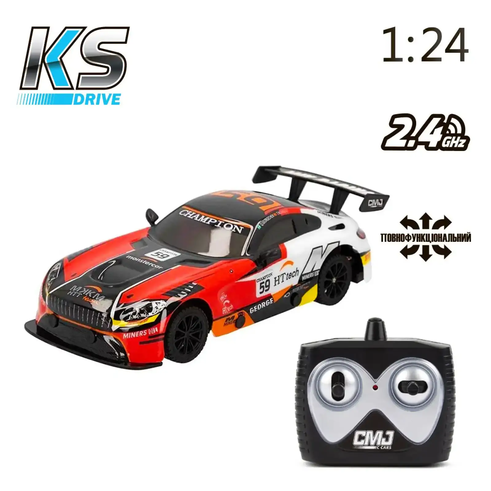 Автомобиль KS DRIVE на р/у – ROAD REBELS (1:24, 2.4 ГГц (Ghz), красный) (16599OB)