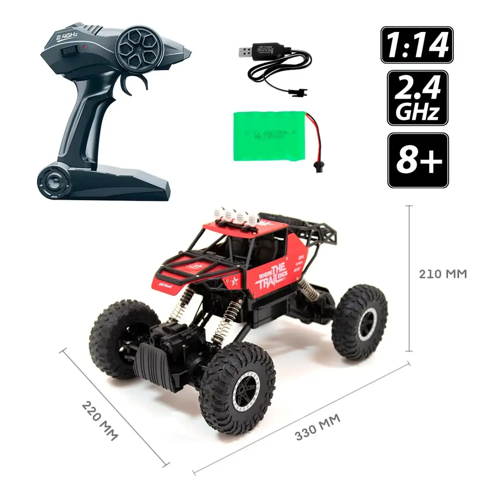 Автомобиль OFF-ROAD CRAWLER на р/у – WHERE THE TRAIL ENDS (красный, аккум.7.2V, металл. корпус,1:14) Sulong Toys (SL-121RHMR)