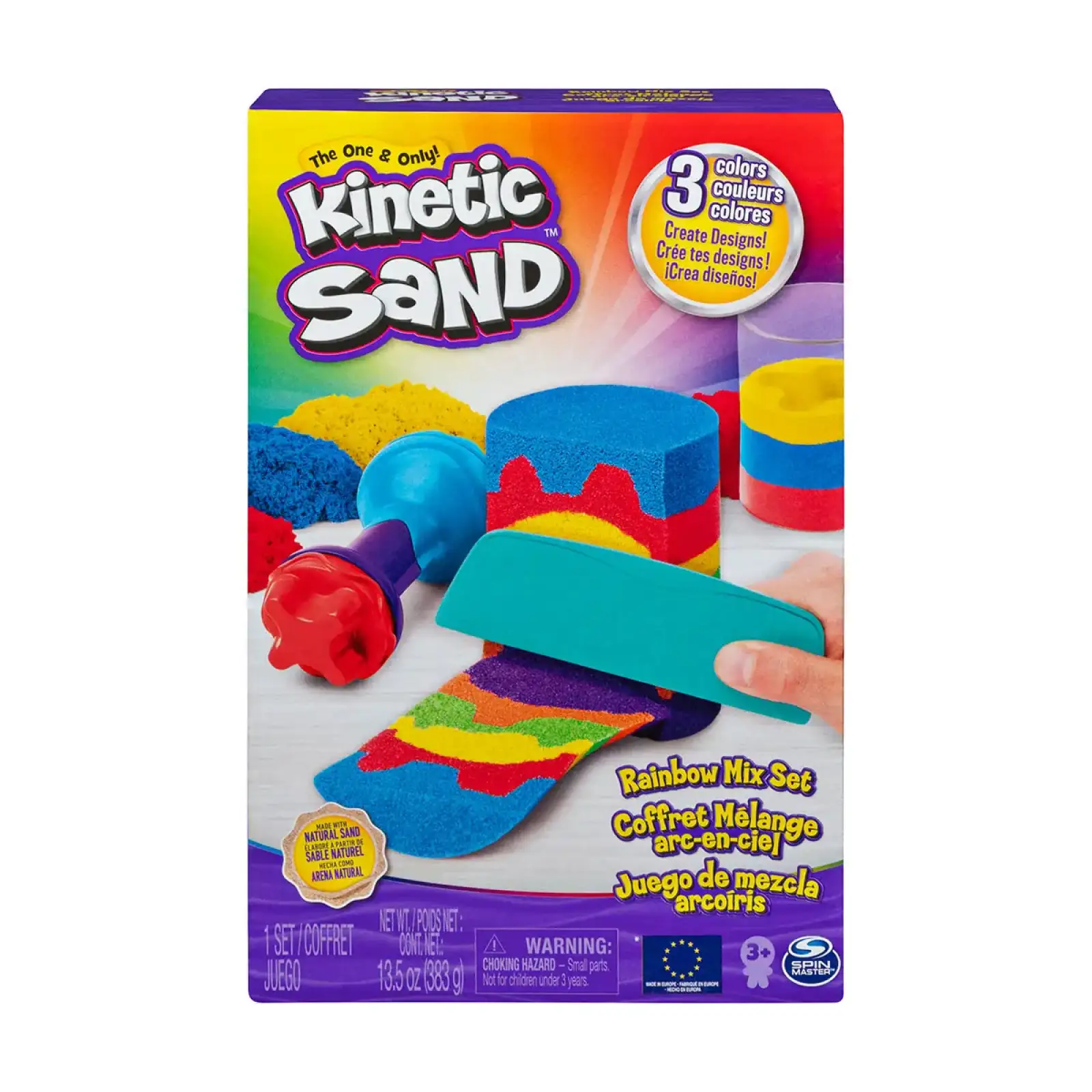 Набор песка для детского творчества - KINETIC SAND РАДУЖНЫЙ МИКС (3 цвета, 383 g, аксесс.) (71474)