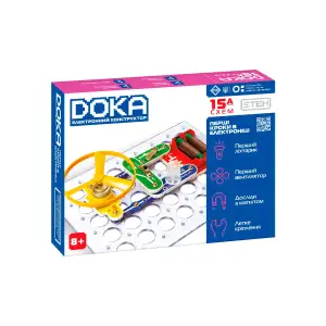 Конструктор електронний DOKA "ПЕРШІ КРОКИ В ЕЛЕКТРОНІЦІ" (Набір А, 15 схем) (D70709)