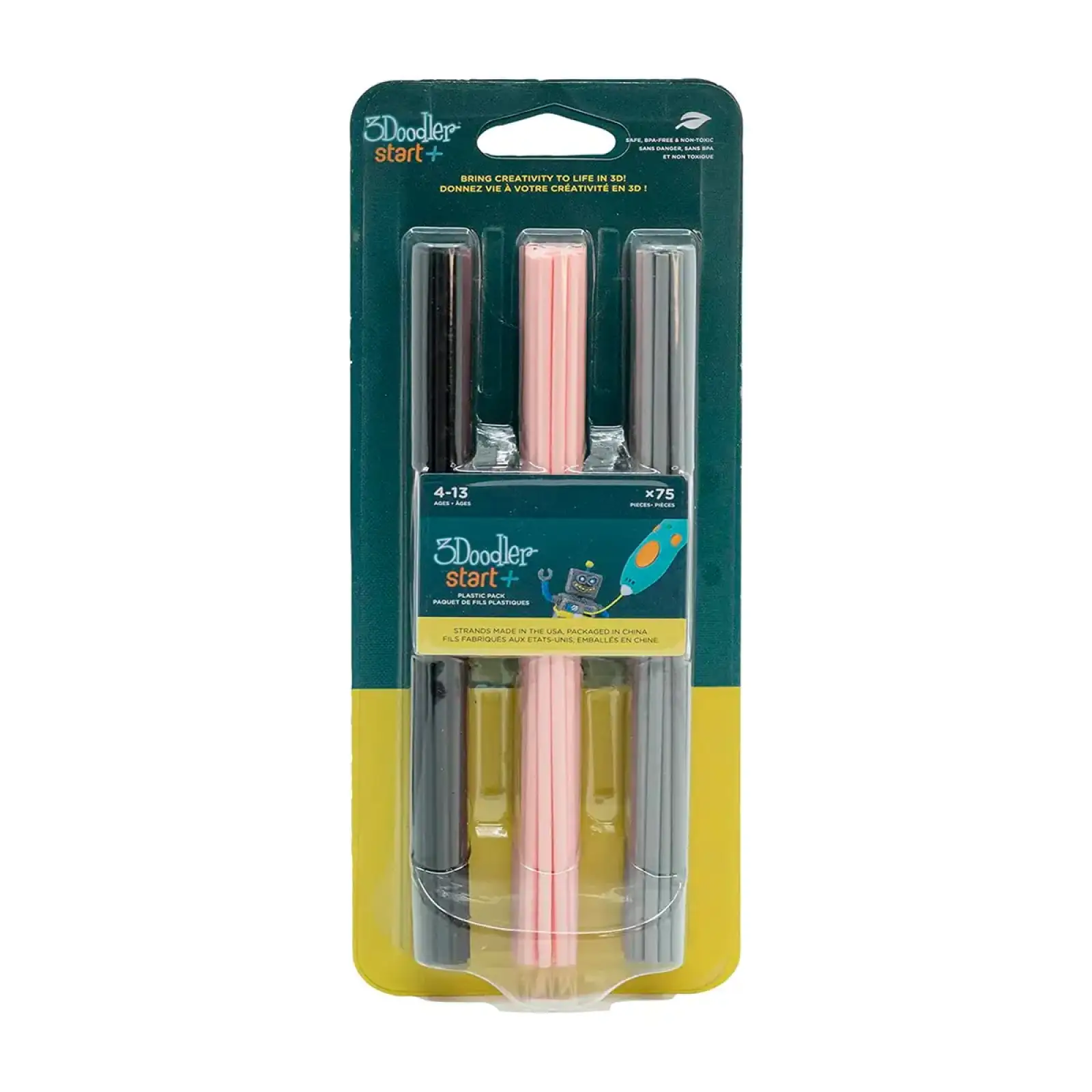Набір стрижнів для 3D-ручки 3Doodler Start - МІКС (75 шт: чорний, рожевий, сірий) (3DS-ECO-MIX3-75)