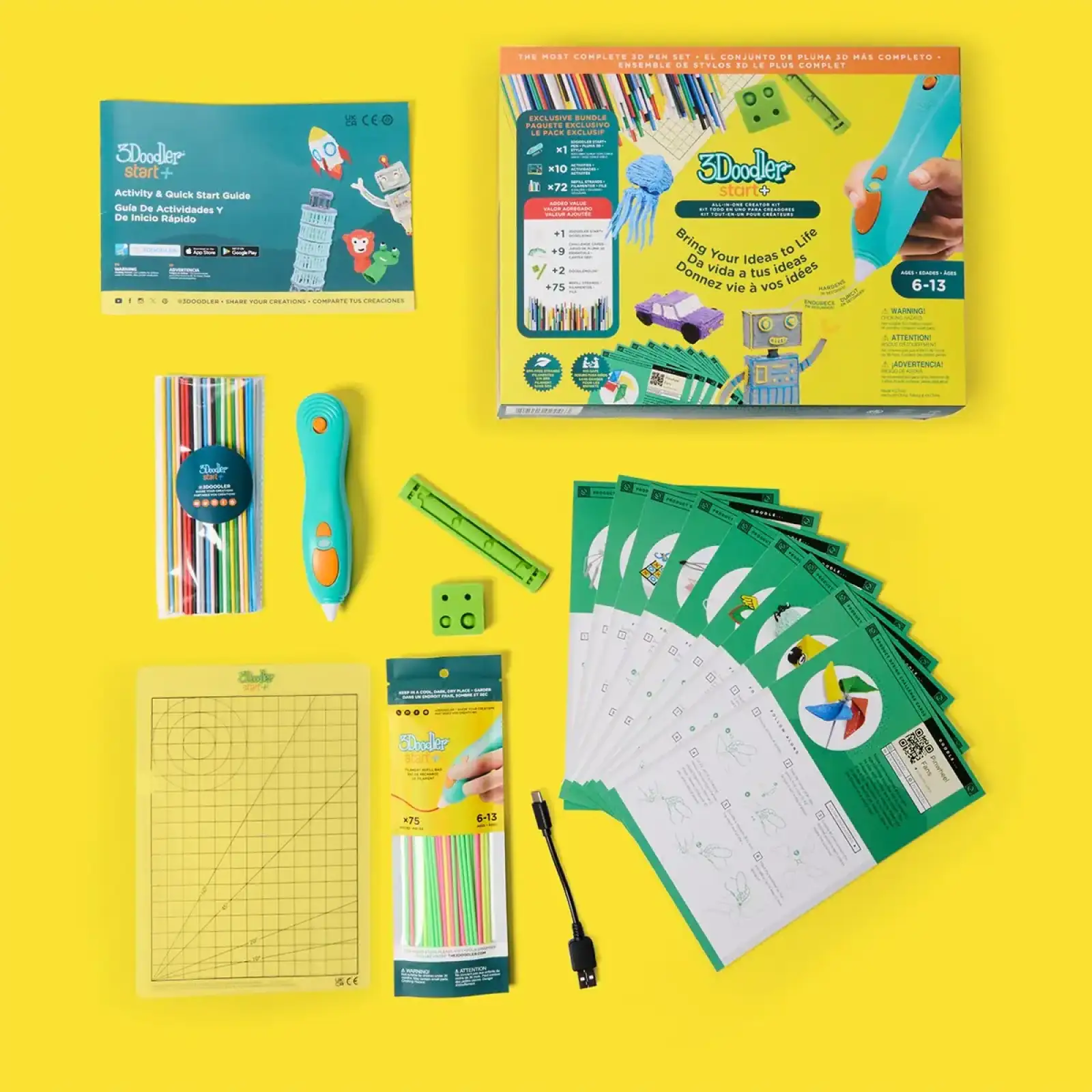 3D-ручка 3Doodler Start Plus для детского творчества - МЕГАКРЕАТИВ (147 стержней, 9 шаблонов) (3DS2B-011)