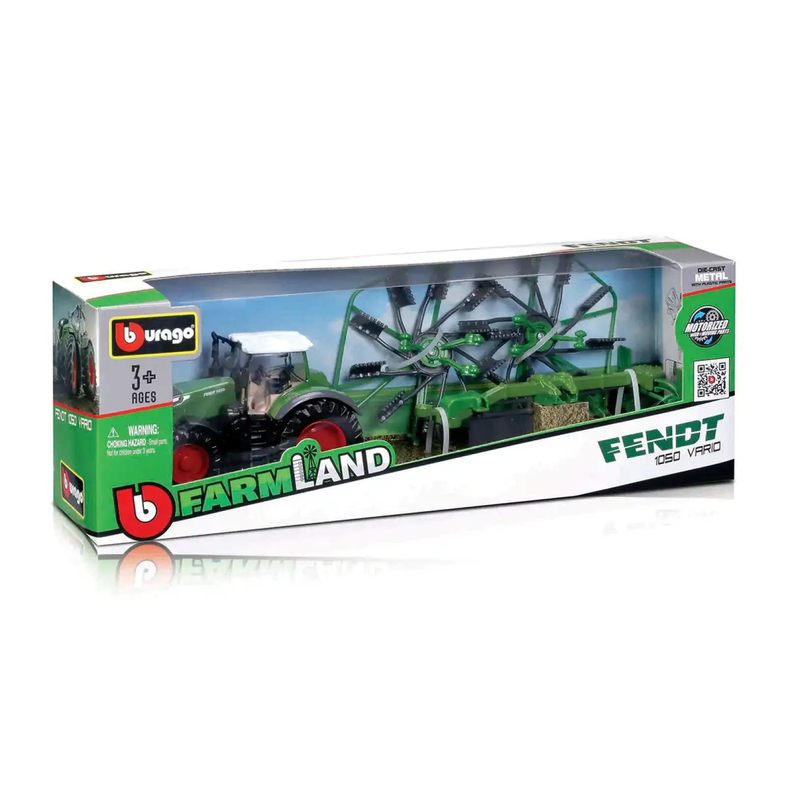 Модель - ТРАКТОР FENDT 1050 VARIO з роторними валковими граблями (10 cm) Bburago (18-31665)