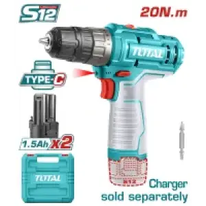 Шуруповерт TOTAL TDLI12202 12В, Li-Ion, 2ак.,сумісність з Type-C, без ЗП UA