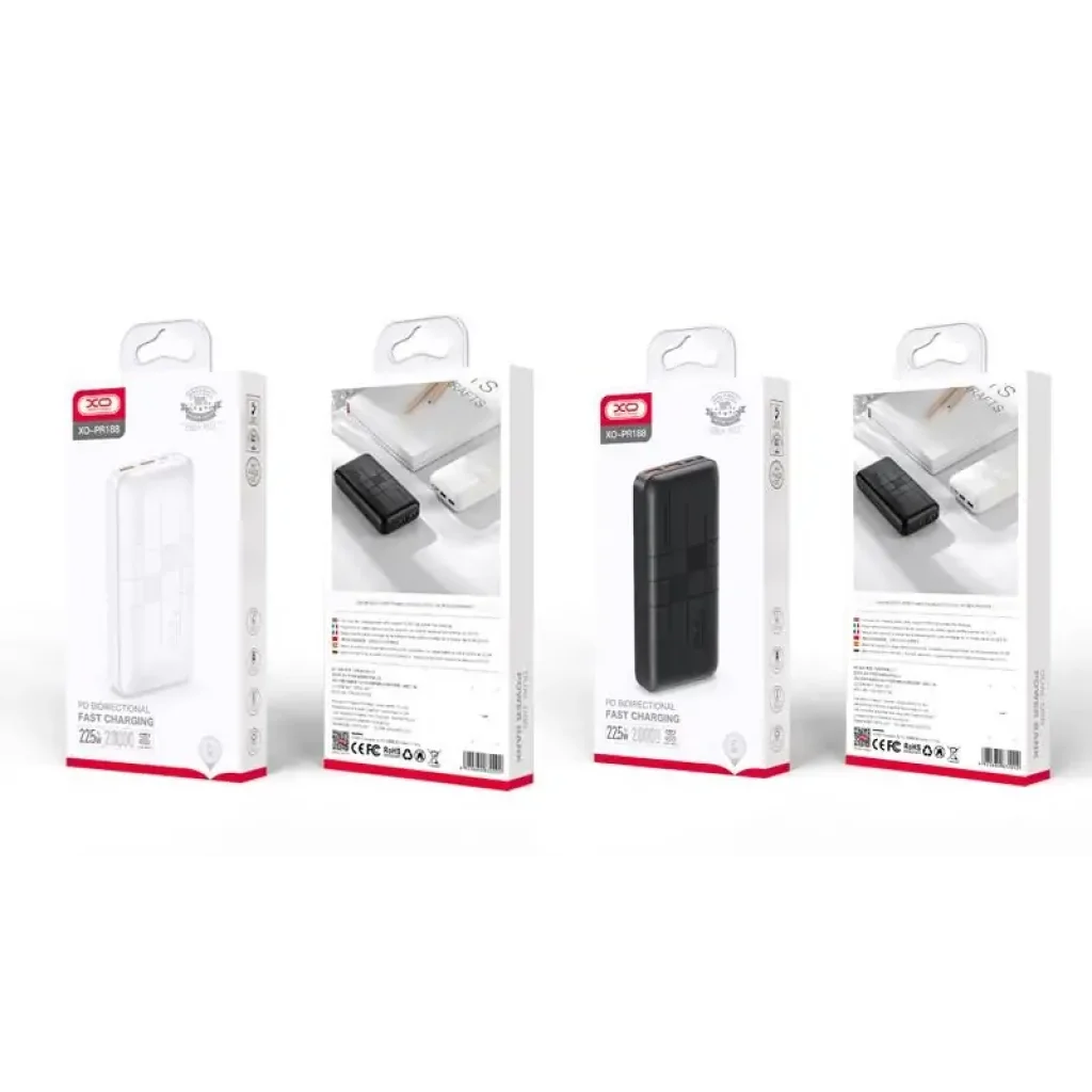 Зовнішній акумулятор XO PR188 20000 mAh PD20W + QC22.5W (Чорний) UA