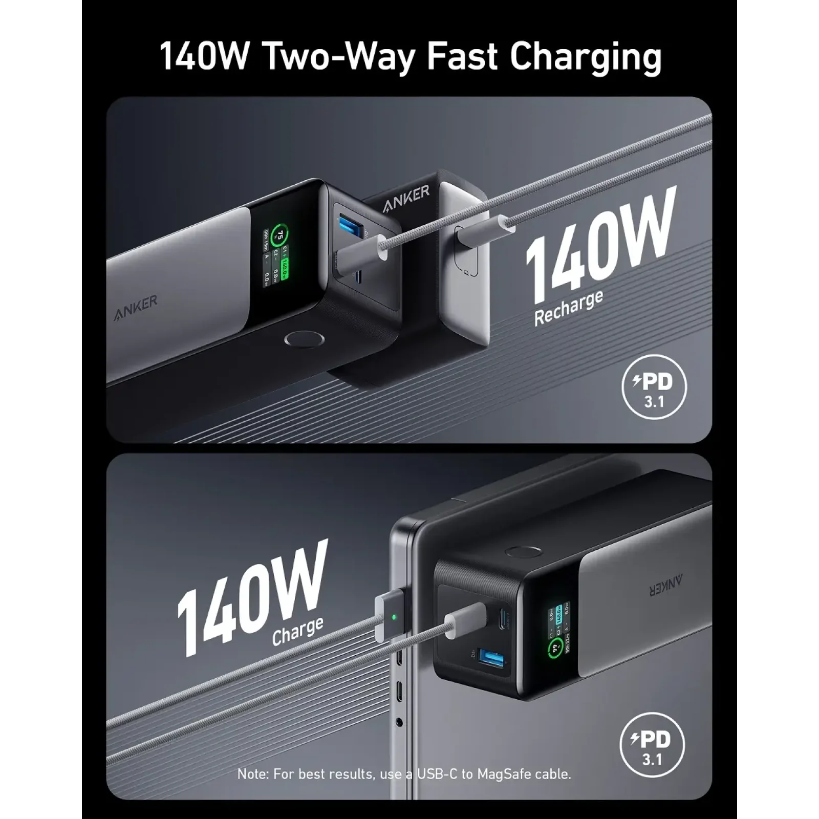 Внешний аккумулятор ANKER PowerCore 737 GaNPrime 24000 mAh 140W PD (Черный) UA