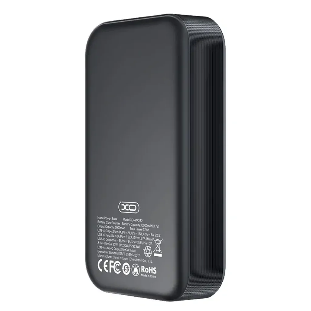 Зовнішній акумулятор XO PR232 10000 mAh PD30W + PPS33W (Чорний) UA