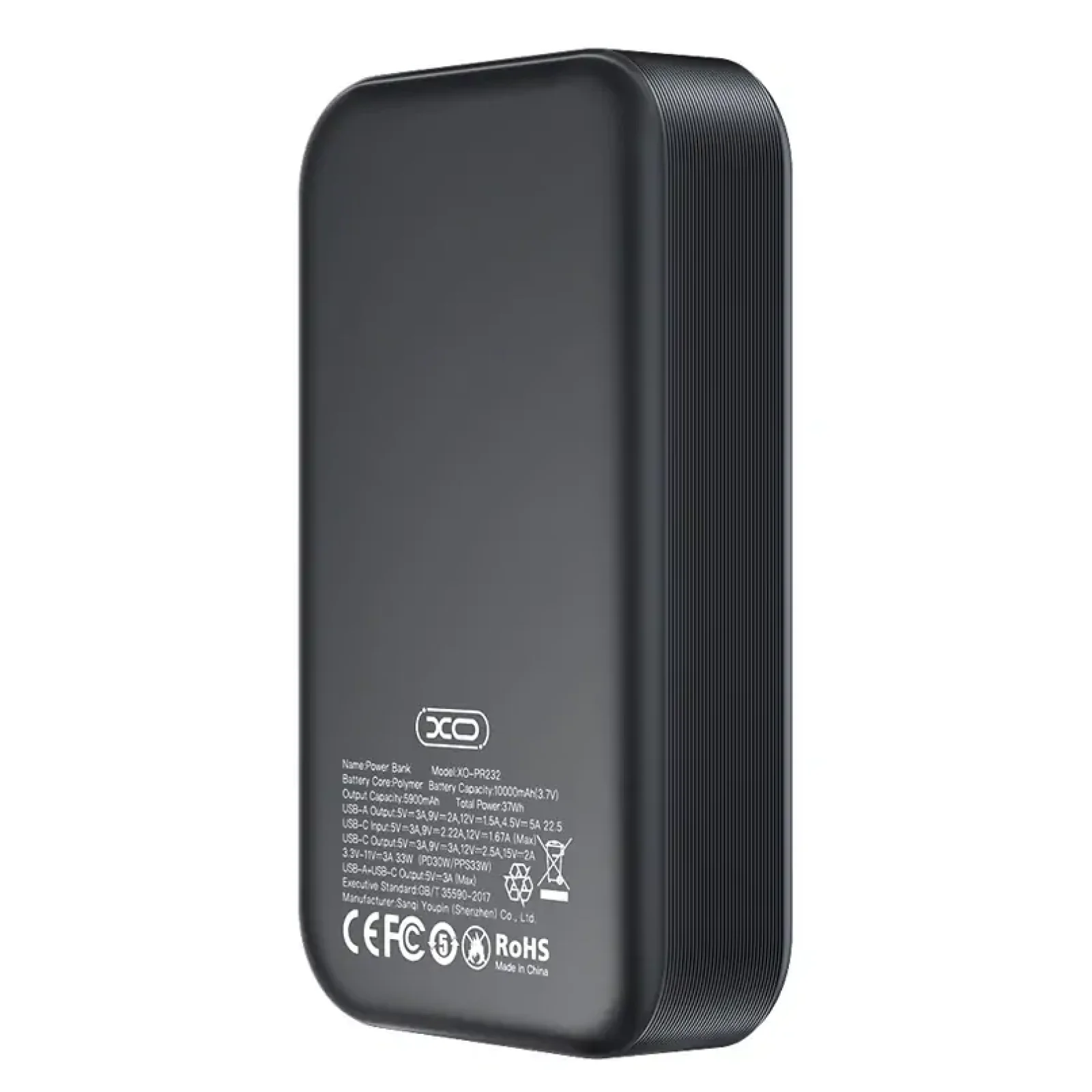 Зовнішній акумулятор XO PR232 10000 mAh PD30W + PPS33W (Чорний) UA