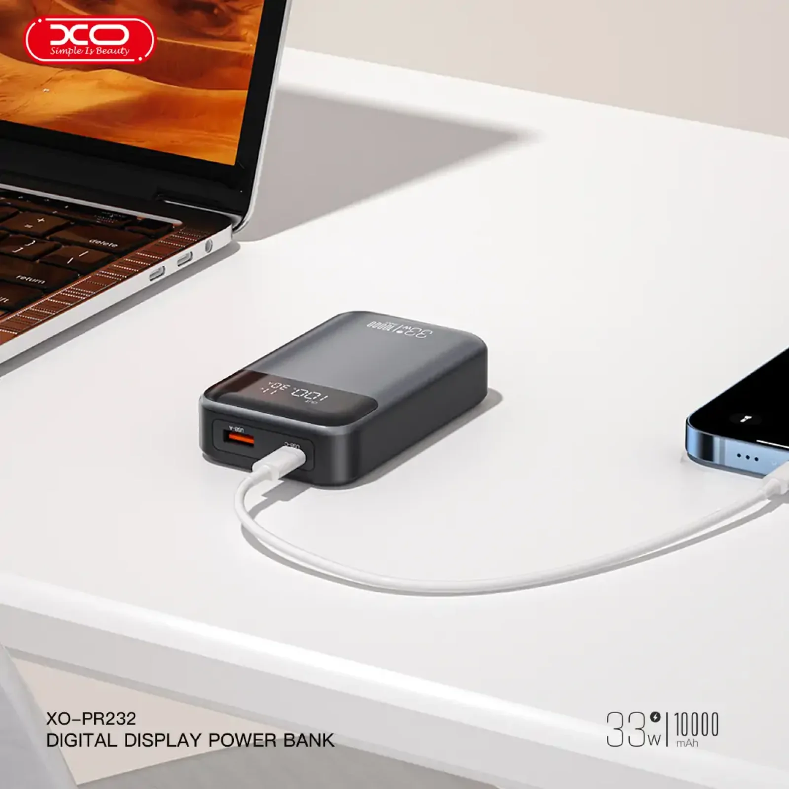 Зовнішній акумулятор XO PR232 10000 mAh PD30W + PPS33W (Чорний) UA