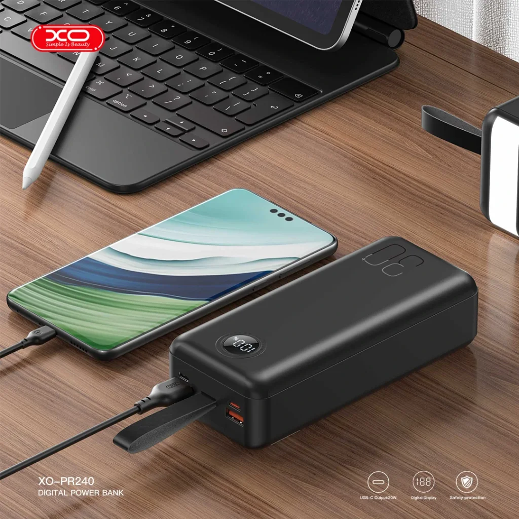 Зовнішній акумулятор XO PR240 30000 mAh PD20W + QC22.5W with light (Black) UA