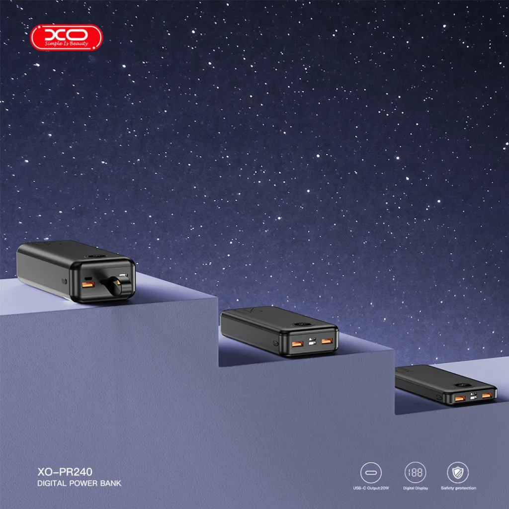Зовнішній акумулятор XO PR240 30000 mAh PD20W + QC22.5W with light (Black) UA