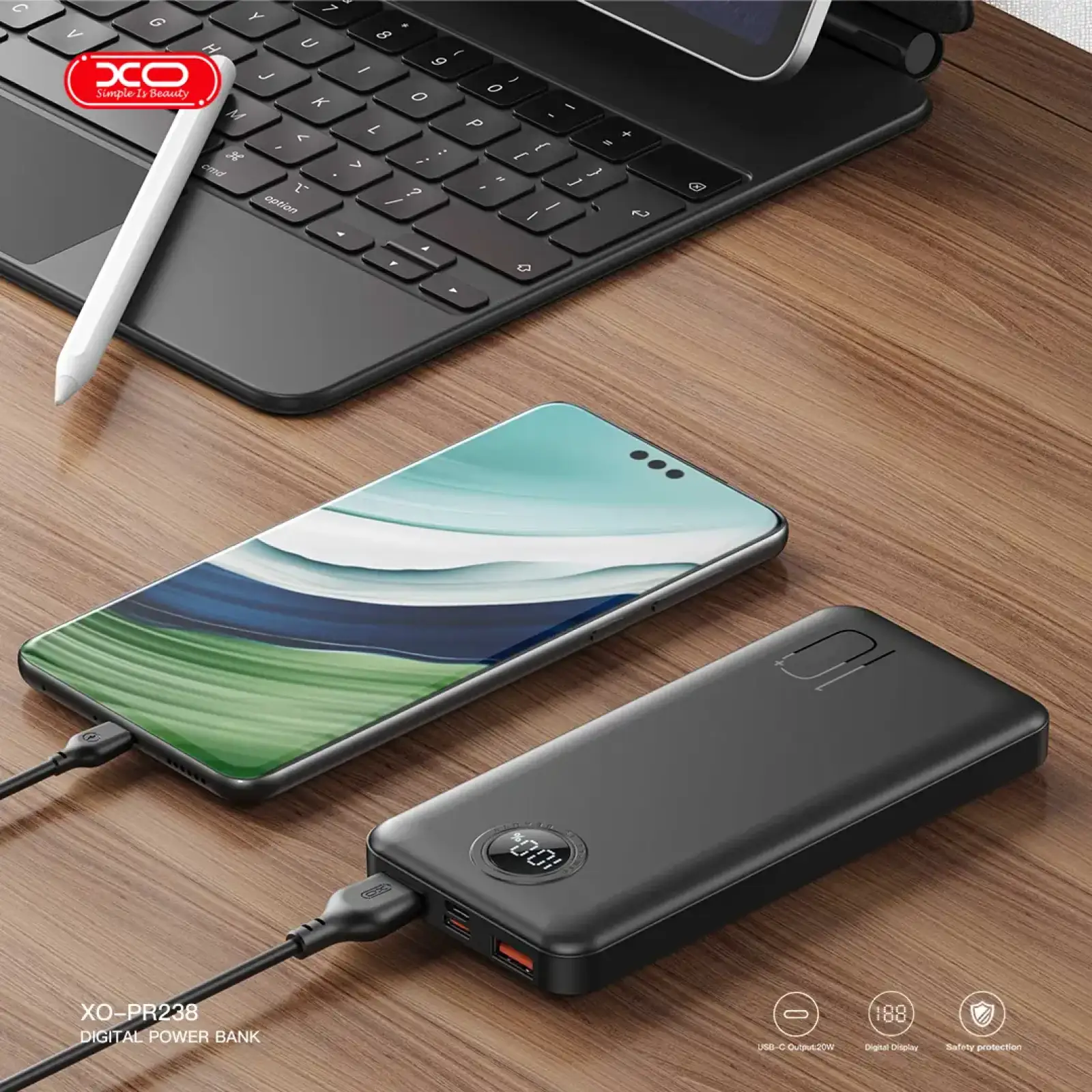 Внешний аккумулятор XO PR238 10000 mAh PD20W + QC22.5W (Черный) UA