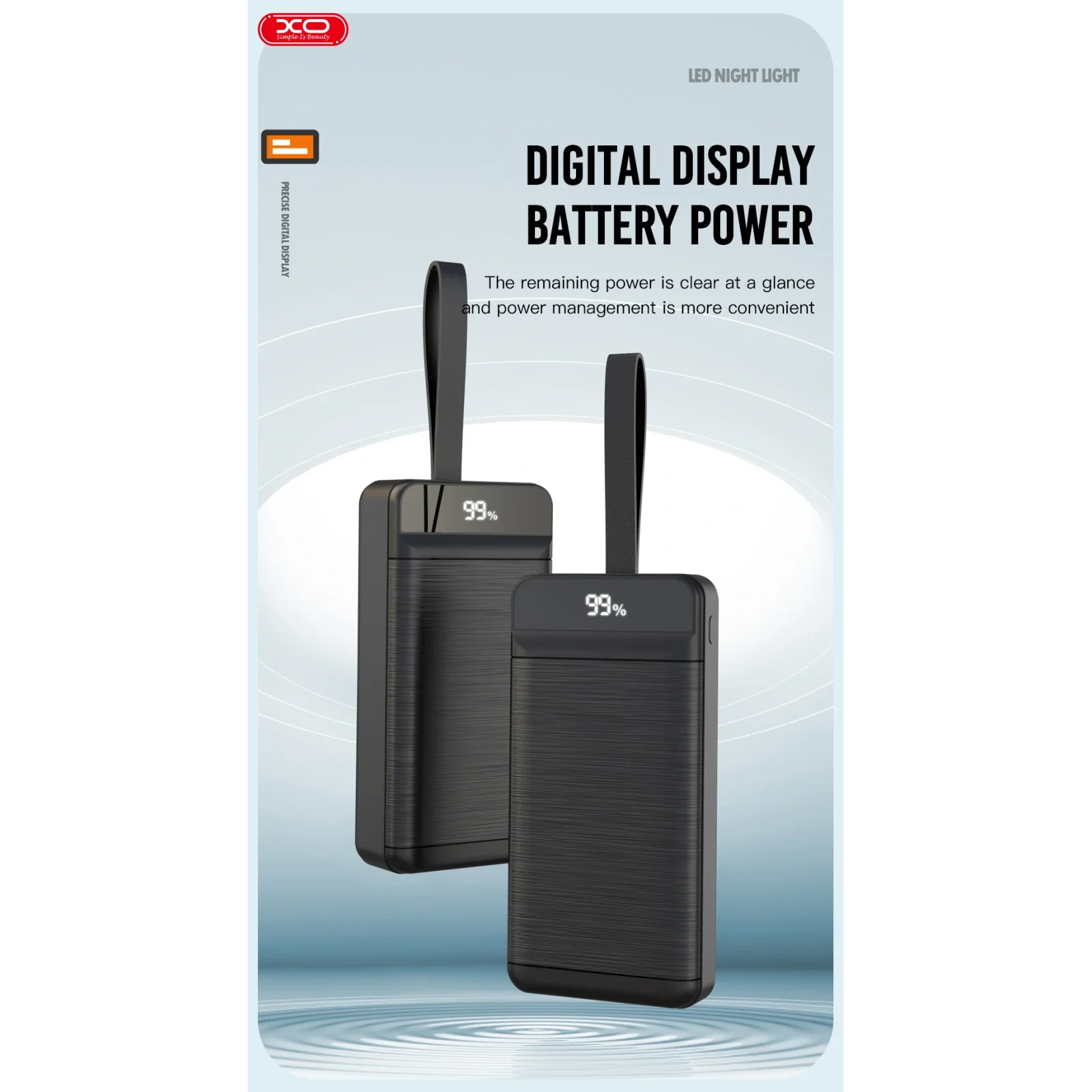 Зовнішній акумулятор XO PR157 40000 mAh 3-Input PD20W + QC22.5W with light Black UA
