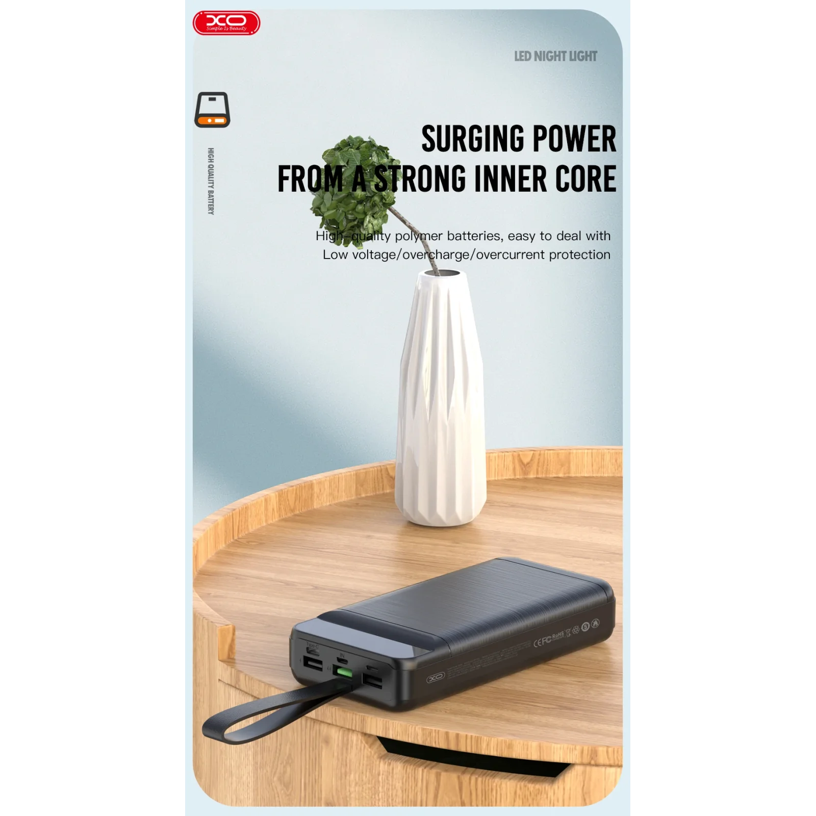 Зовнішній акумулятор XO PR157 40000 mAh 3-Input PD20W + QC22.5W with light Black UA