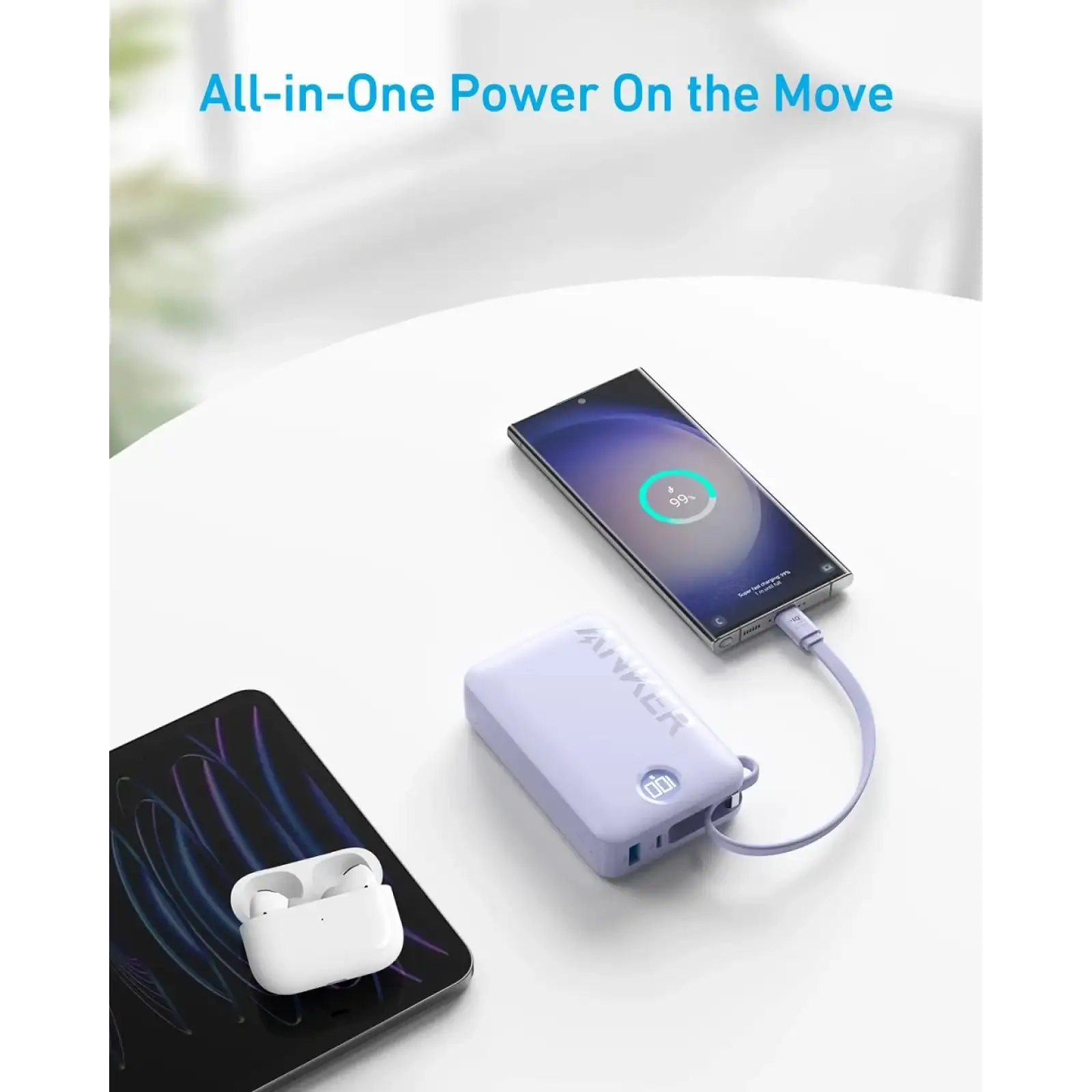 Внешний аккумулятор Anker 335 20000 mAh 22.5W Built-In USB-C Cable PD Black (A1647G11) UA