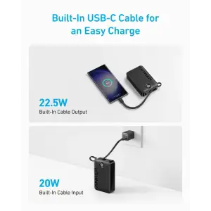 Внешний аккумулятор Anker 335 20000 mAh 22.5W Built-In USB-C Cable PD Black (A1647G11) UA
