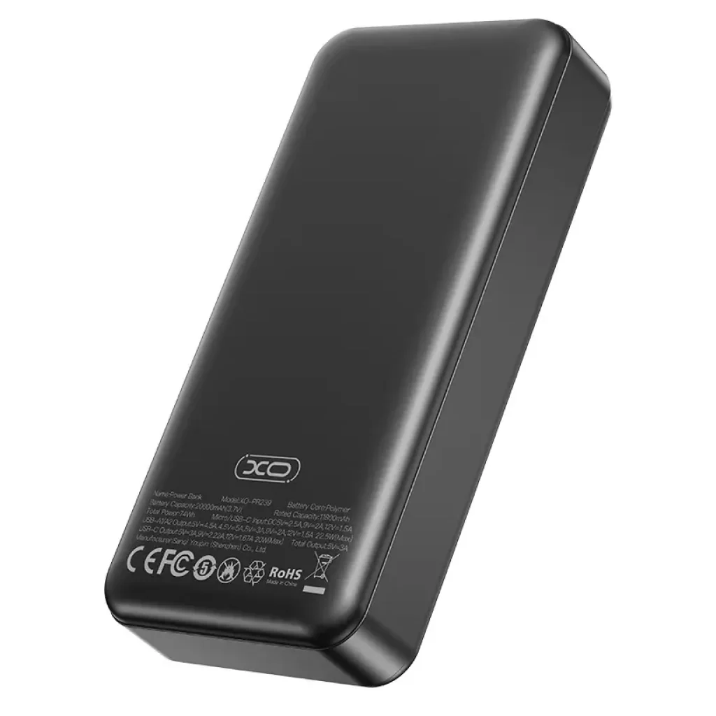 Зовнішній акумулятор XO PR239 20000 mAh PD20W + QC22.5W (Чорний) UA