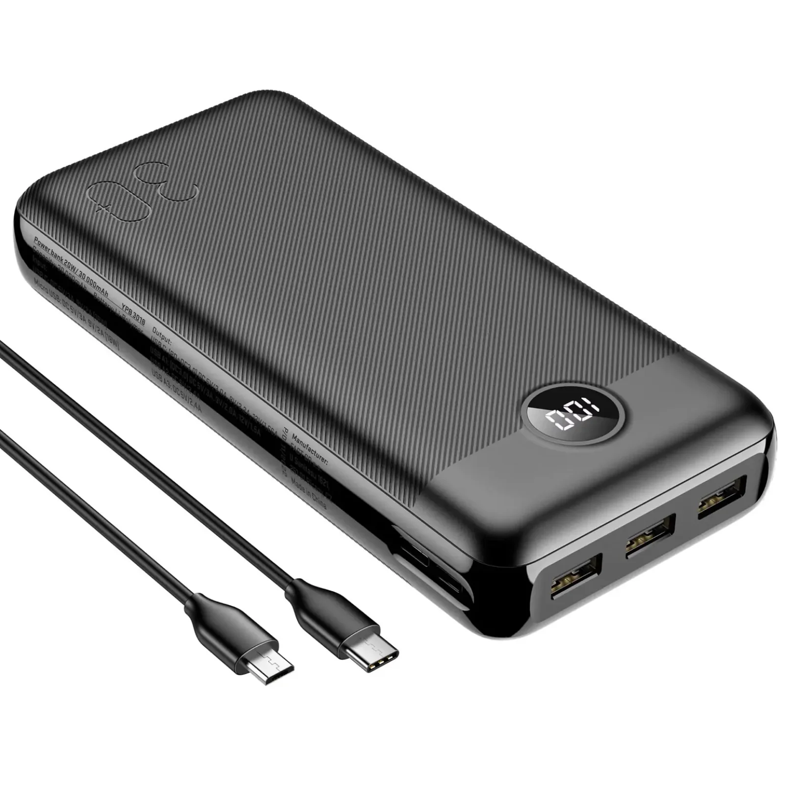 Зовнішній акумулятор YENKEE YPB 3018 30000 mAh PD20W Black UA