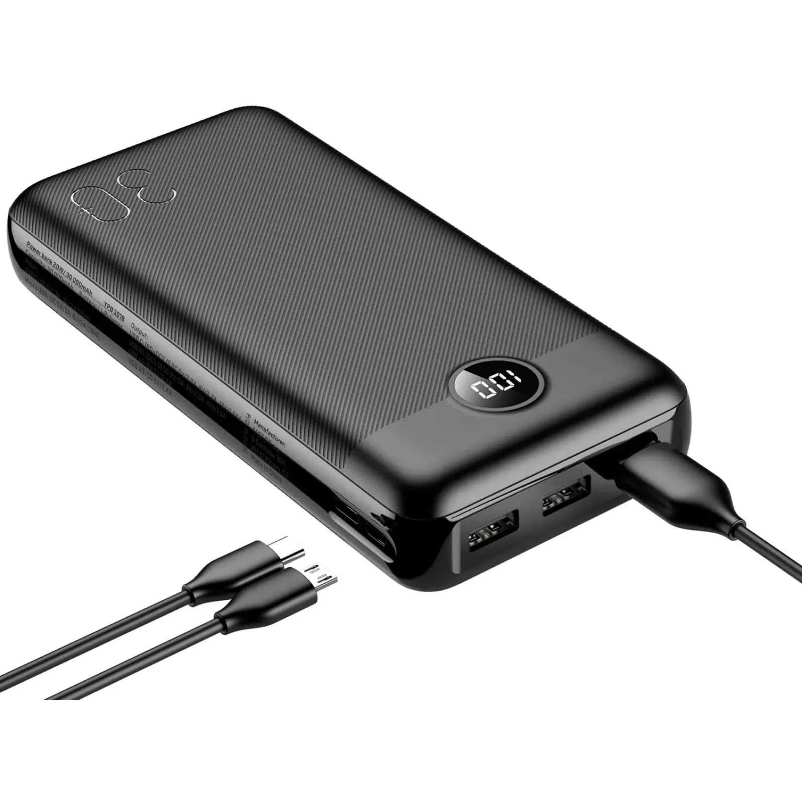 Зовнішній акумулятор YENKEE YPB 3018 30000 mAh PD20W Black UA